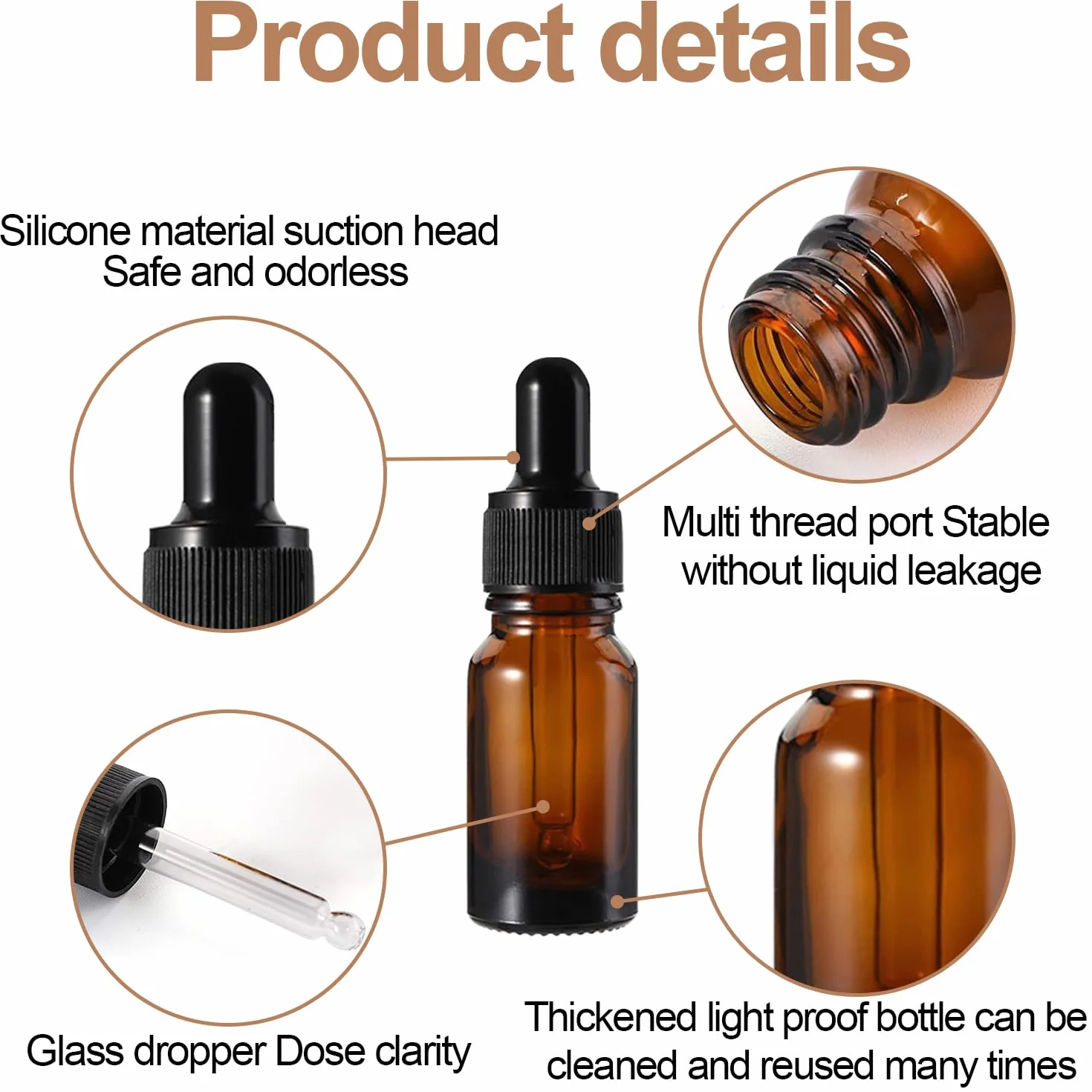 Lot de 30 flacons compte-gouttes en verre ambré de 15 ml pour huiles essentielles, parfums, liquides, laboratoires de chimie
