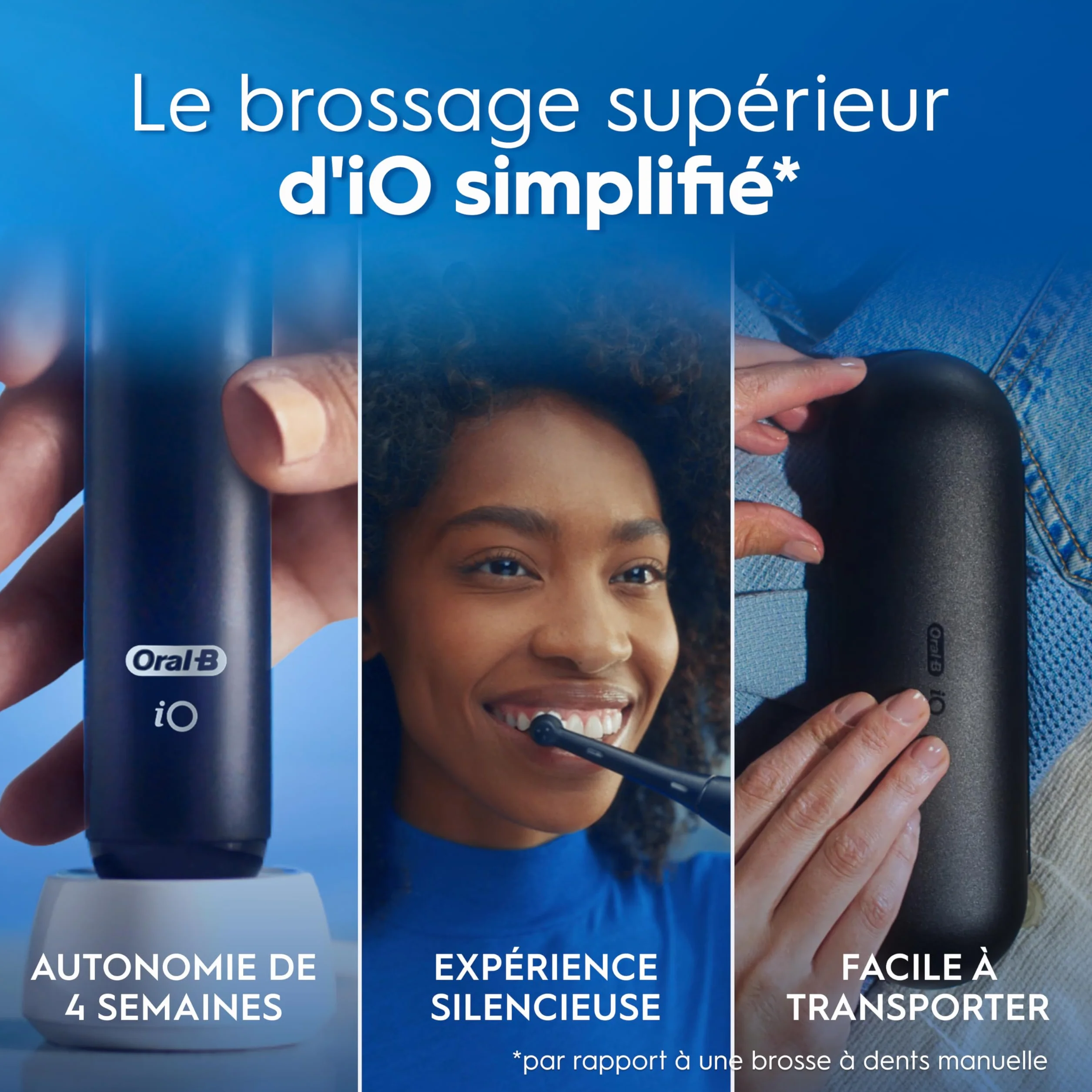 Oral-B Brosse à Dents Electrique iO 2 Noire – 3 Modes de Brossage, Capteur de Pression, Batterie Rechargeable