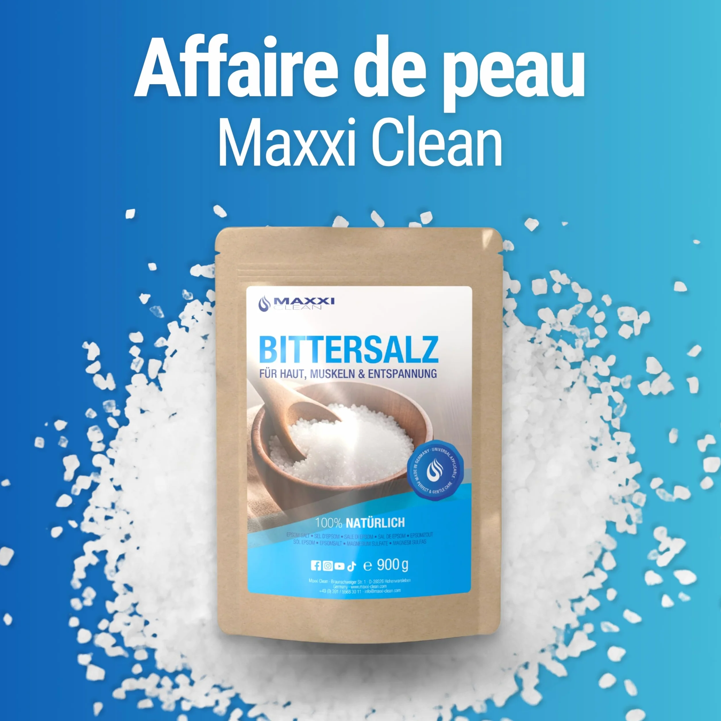Maxxi Clean Sel d'Epsom 900 g Bain Bien-être Gommage Corporel Magnésium