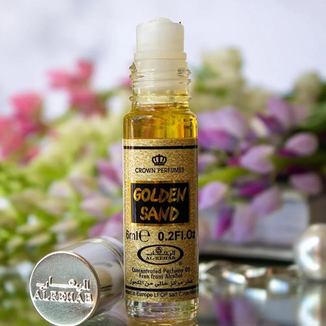 Lot de 12 Muscs Parfum GOLDEN SAND Al Rehab 6 ml Gourmand Sucré Vanille Caramel Sans Alcool – Huile de Parfum Orientale pour Femme et Homme