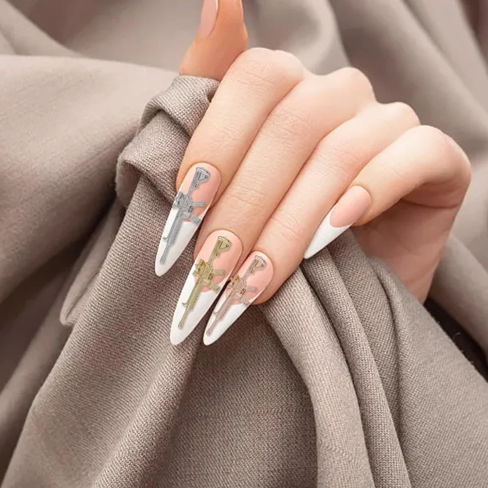 40Pcs 4 Couleurs Alliage Zinc Pistolet Arme Charme Pendentif Connecteur 3D Nail Art Décorations Métal Mitraillette Charmes Fabrication Bijoux DIY