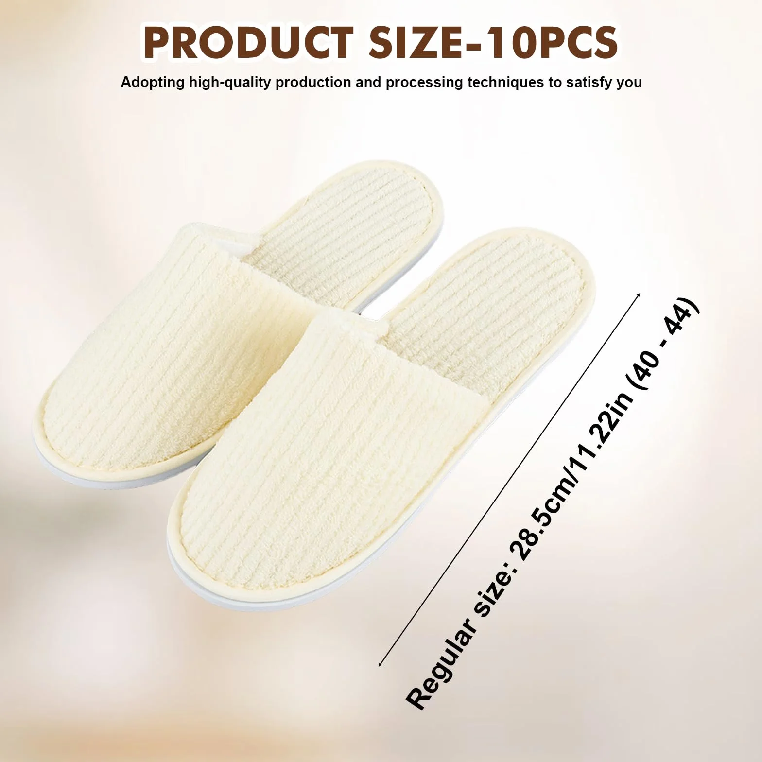 Lot de 10 paires de pantoufles de spa, antidérapantes, jetables, avec orteils fermés, en tissu éponge pour la maison, la chambre à coucher, la salle de bain, l'intérieur - Unisexe - Beige