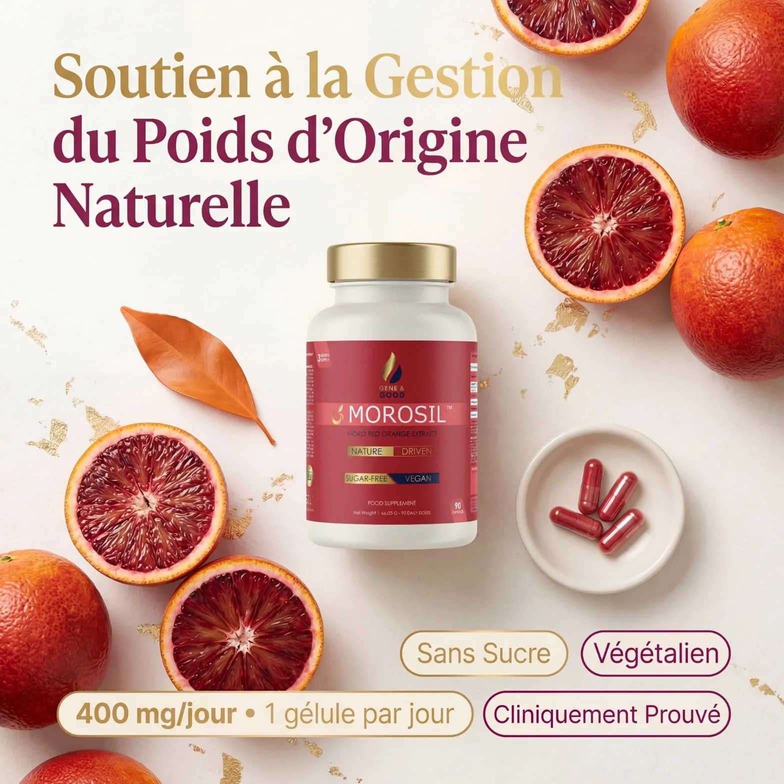 MOROSIL™ Gene & Good® Orange Rouge Moro 400 mg/jour 90 Gélules Vegan Contrôle du Poids Silhouette