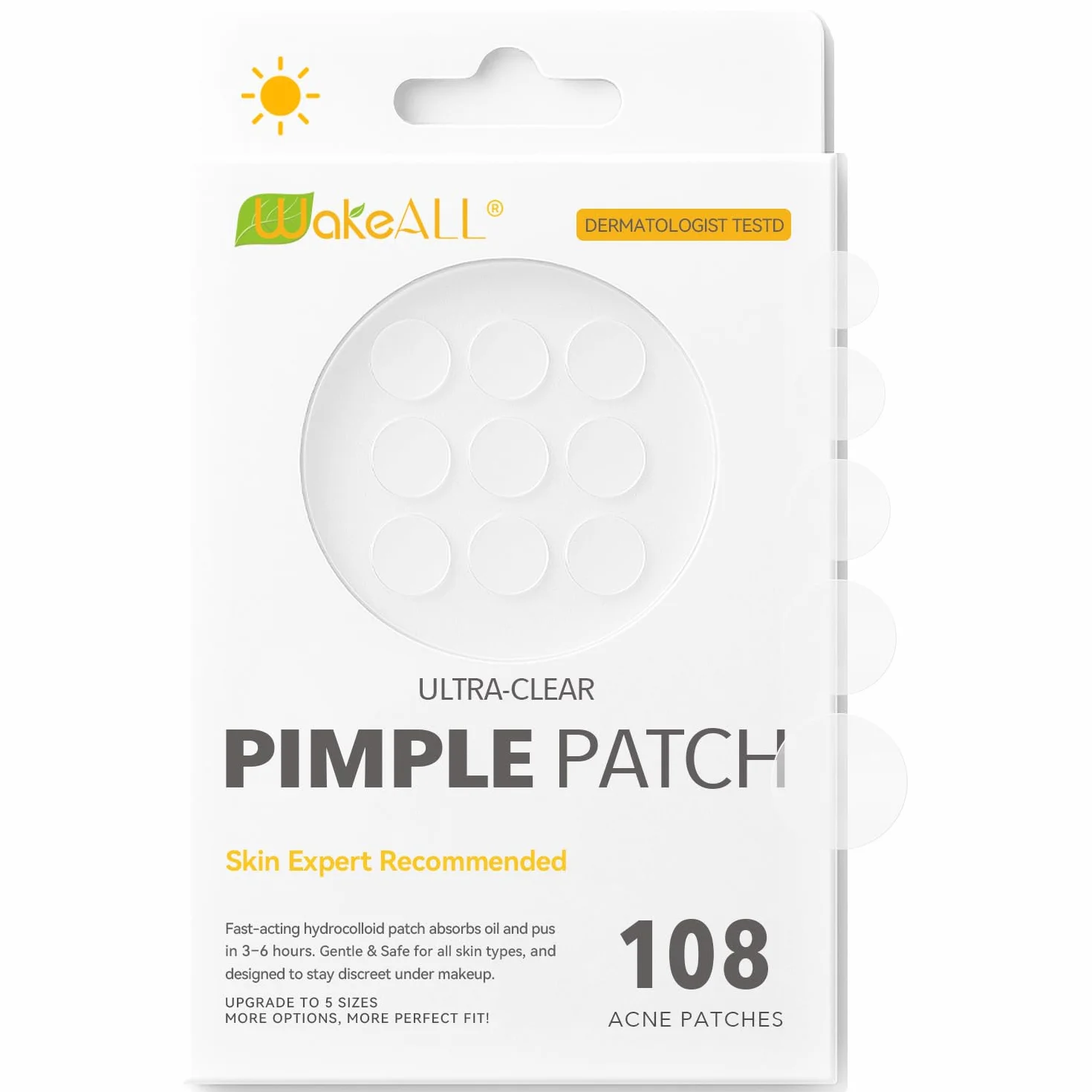 Pimple Patch Hydrocolloïdes Anti Bouton 108 pcs 5 tailles 8/10/12/14/16 mm Transparent CICA Acide Salicylique