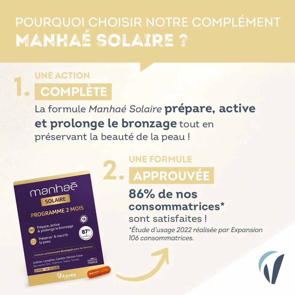 Vitavea Manhaé Solaire Complément alimentaire préparateur solaire 60 gélules Fabriqué en France