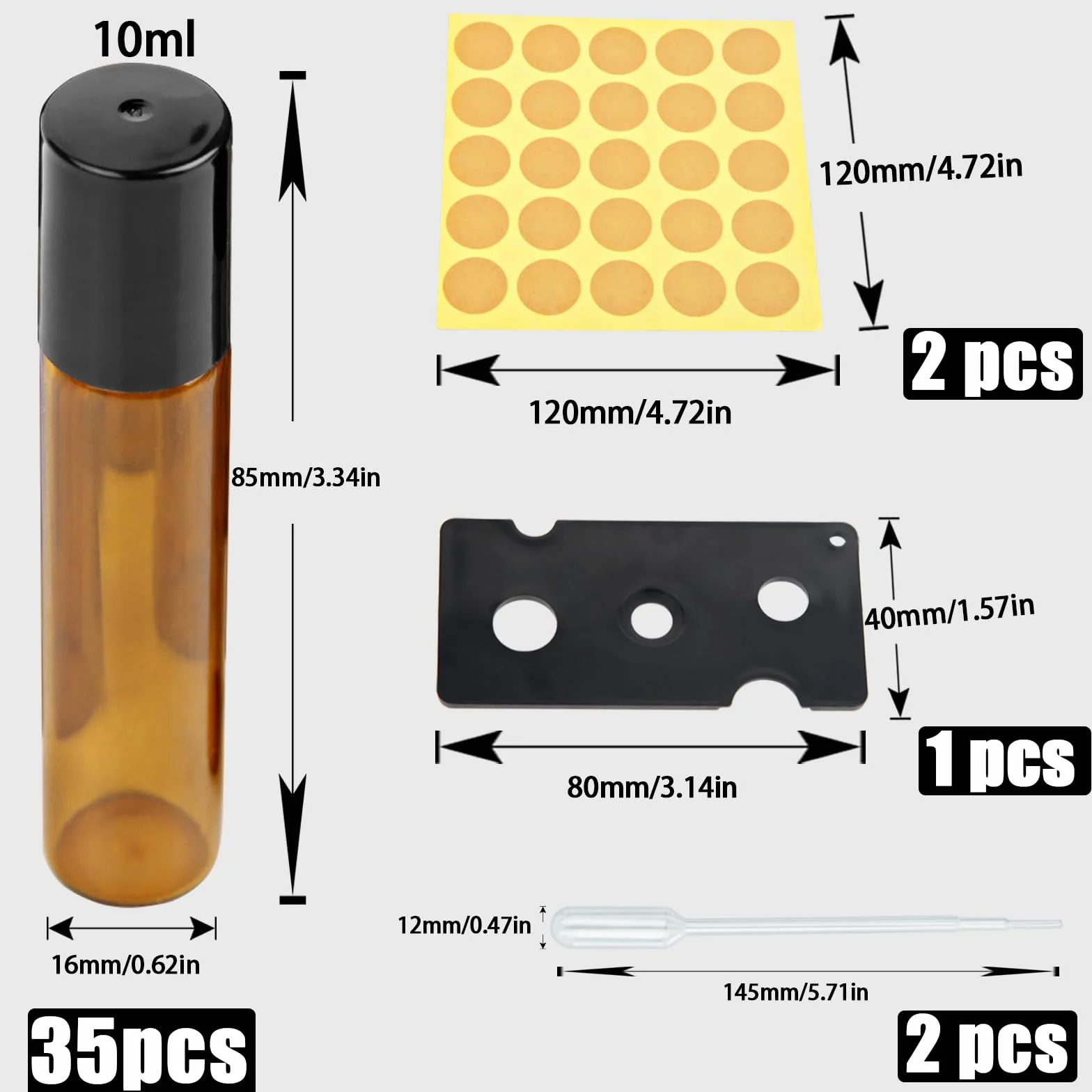 DKBT Flacon Roll On Vide 10ml 35pcs Roll On Huile Essentielle Vide Bouteil Brun Verre Flacon Roller Rechargeable, Avec Bille en Acier Inoxydable pour Parfums, Aromathérapie, Massage, Voyage