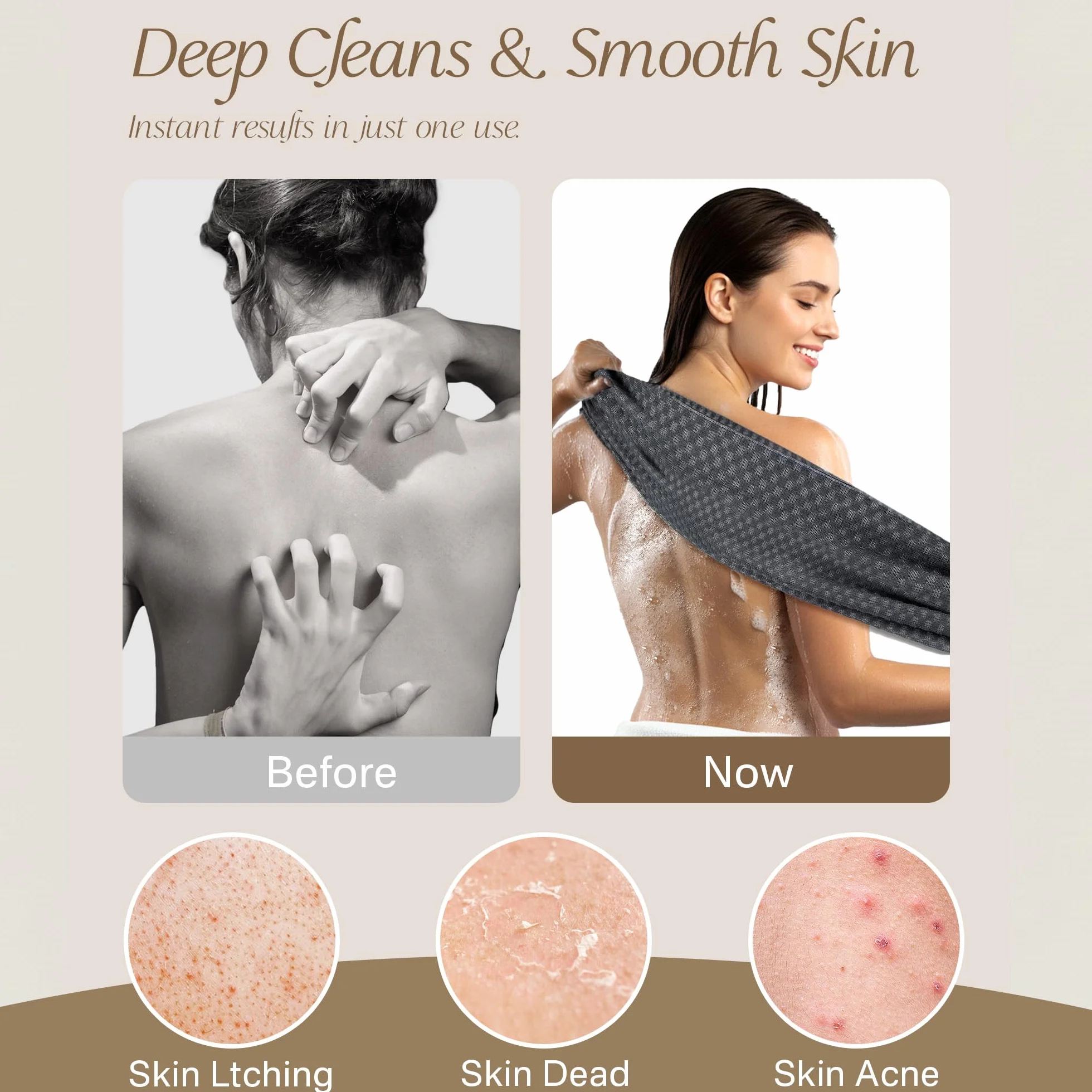Yiclick Éponge exfoliante corps luffa gommage corporel gris