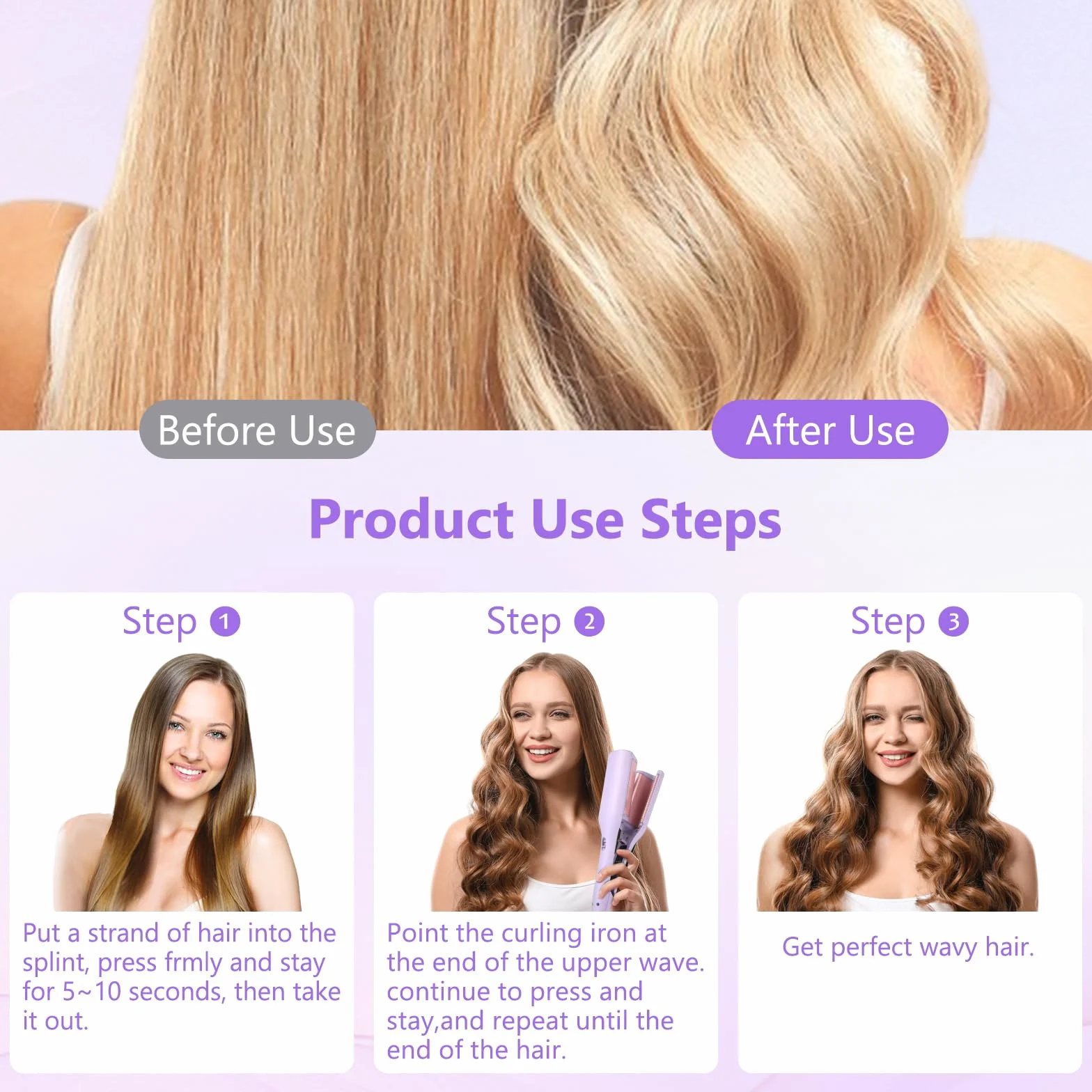Fer à Boucler, 2 Têtes Barils wavy Fers à Friser Onduler, 32mm Fer à Onduler Céramique, Professionnel Friser Wavy Barils en Température Réglable 160-220° C Bigoudi Styling Outils Cheveux (Violet)