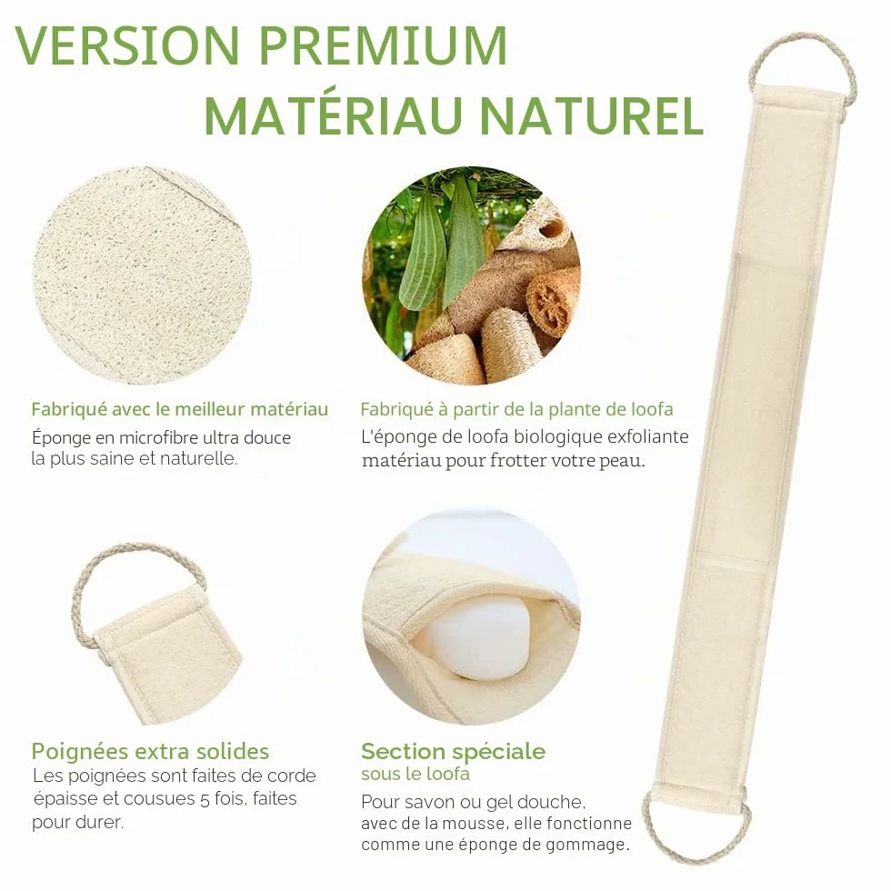 Pinkiou Loofah Sangle de Bain Luffa Dos Épurateur Exfoliant Organique pour Hommes Femmes