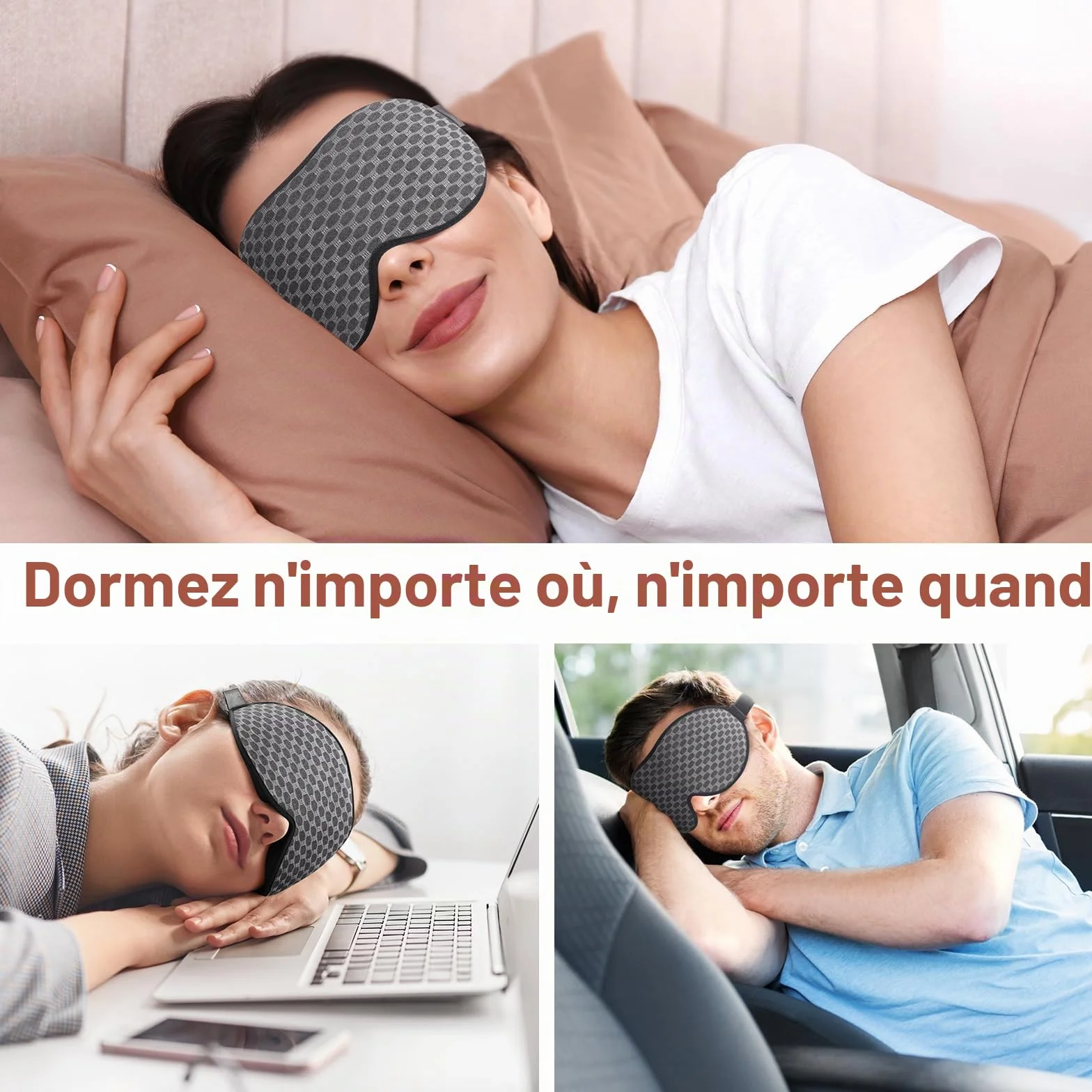 INNELO Masque de Sommeil 3D Anti-Lumière Homme Femme Respirant Confortable Gris