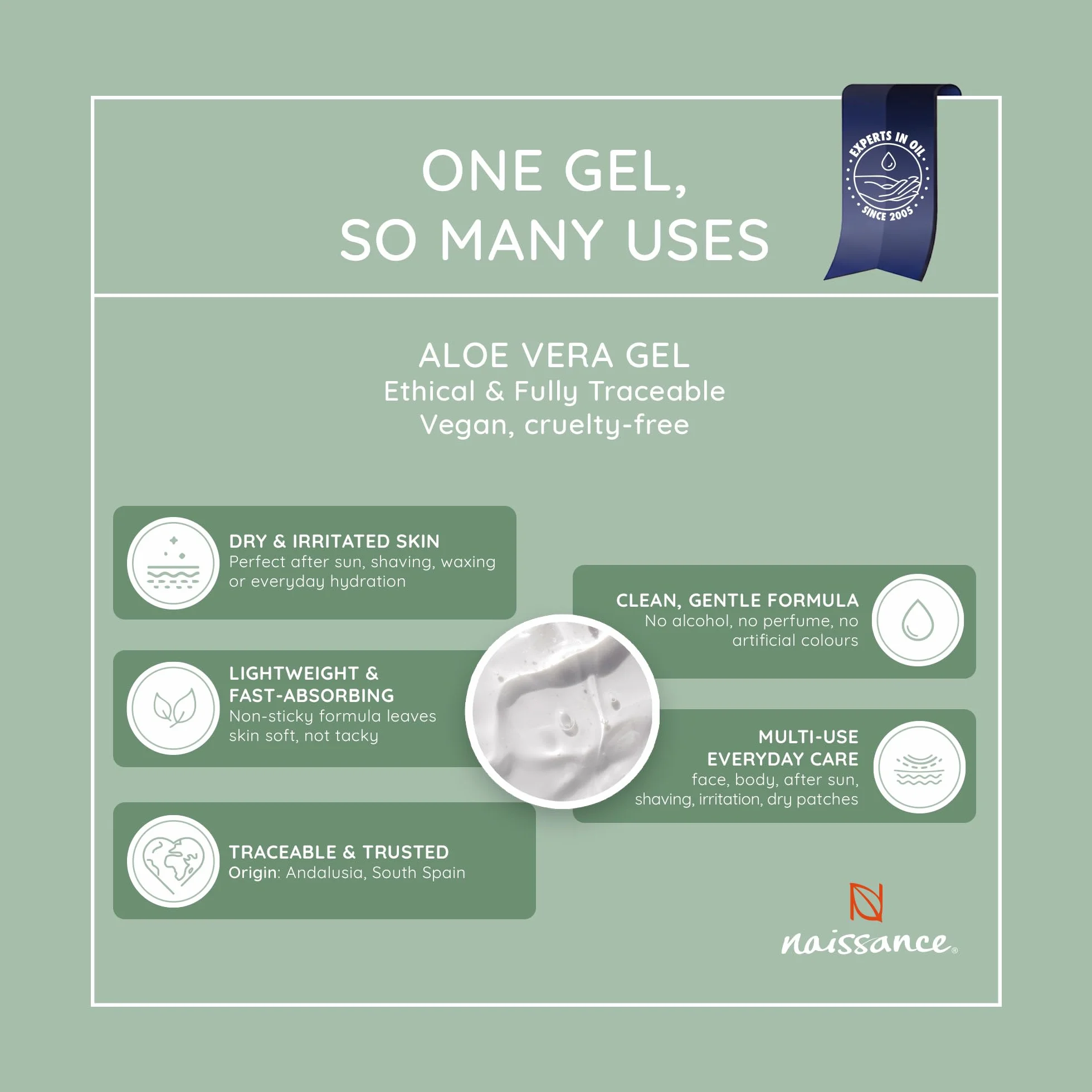 Gel d'Aloe Vera Naissance 870g Sachet recharge vegan non testé sur les animaux