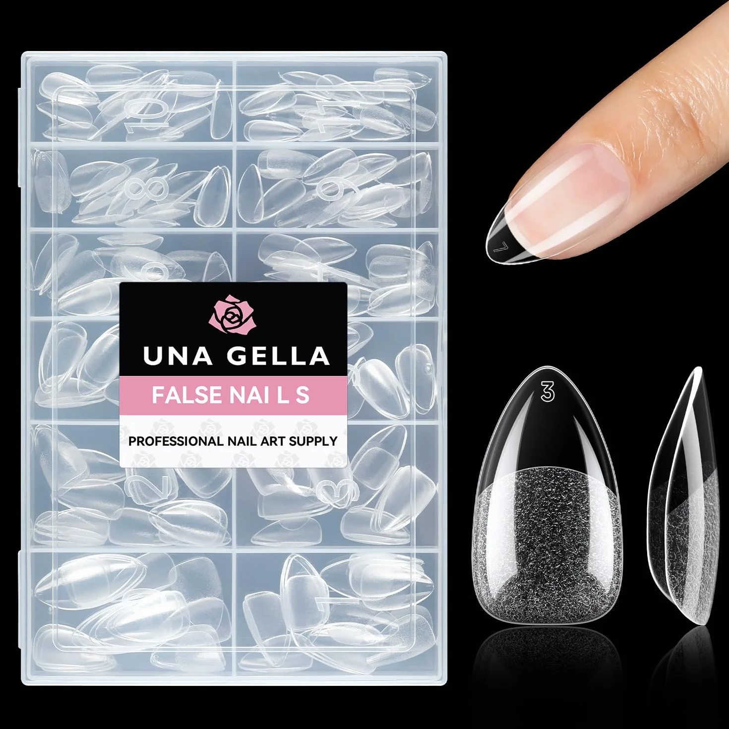 UNA GELLA Capsule Américaine Ongle Amande Court 216 Pièces 12 Tailles pour Extensions Acryliques DIY