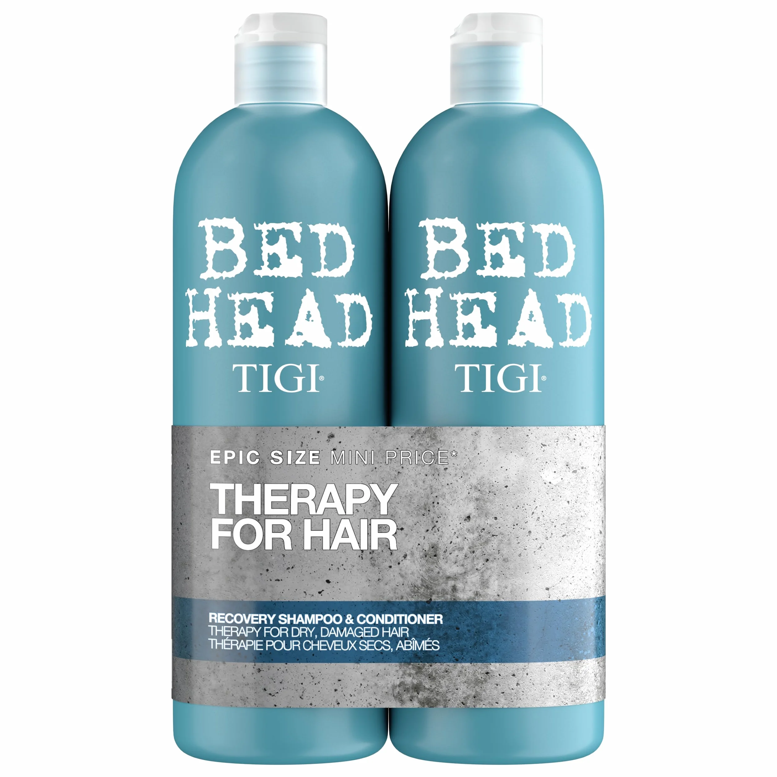 Bed Head by TIGI Recovery Shampoo & Conditioner Set, duo shampoing et après-shampoing hydratant 2 x 750 ml pour cheveux secs et abîmés, soin anti-frisottis et protection couleur