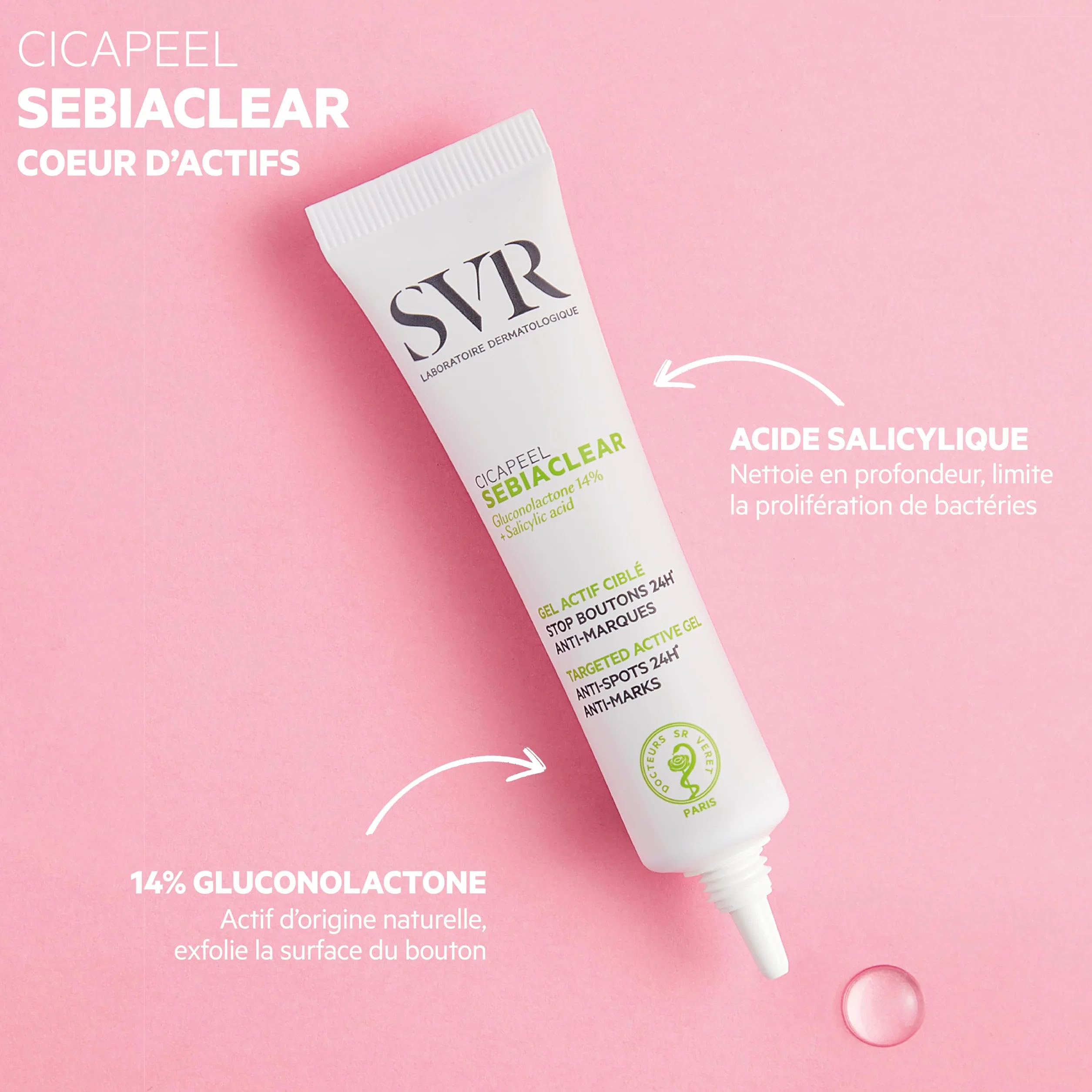 SVR Sebiaclear Cicapeel Soin anti-imperfections 15 ml Gluconolactone 14% Acide salicylique