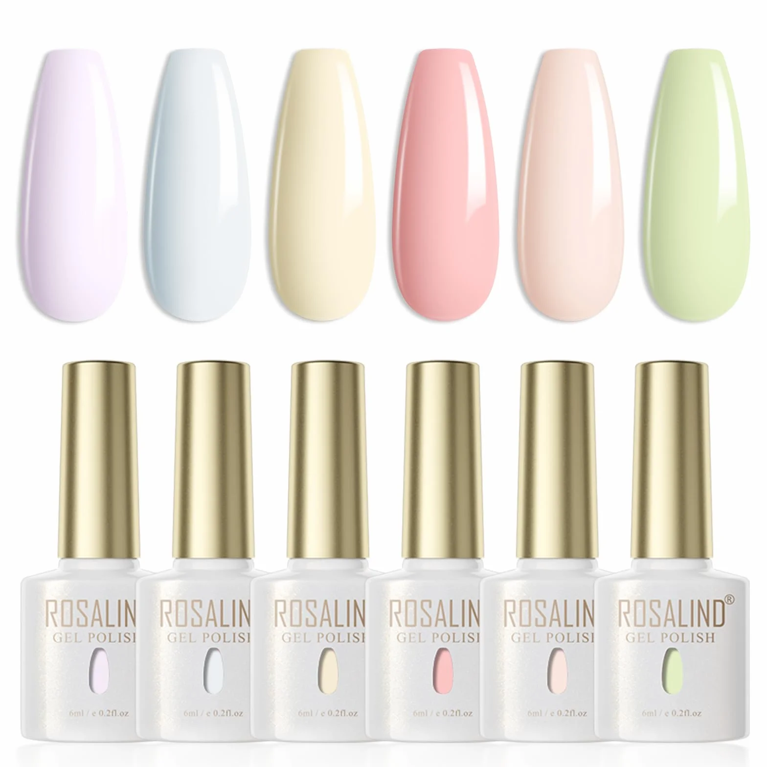 ROSALIND Vernis Semi Permanent 6 Couleurs Macaron Pastel Violet Bleu Vert Jaune Rose Gel Nail Polish Set