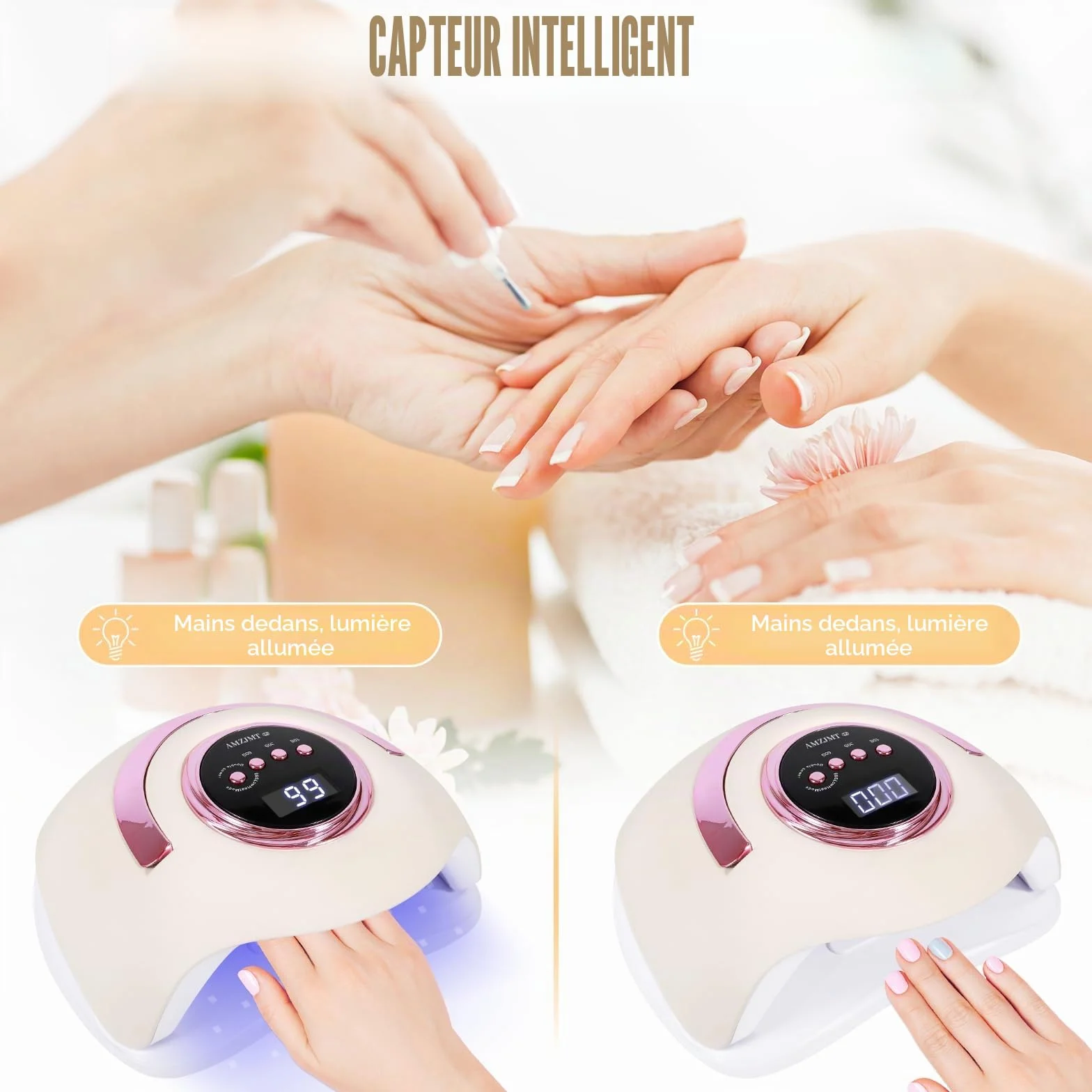 Lampe led ongle 180 W avec capteur automatique,Lampe uv pour polymériser les ongles avec 4 commandes de temps
