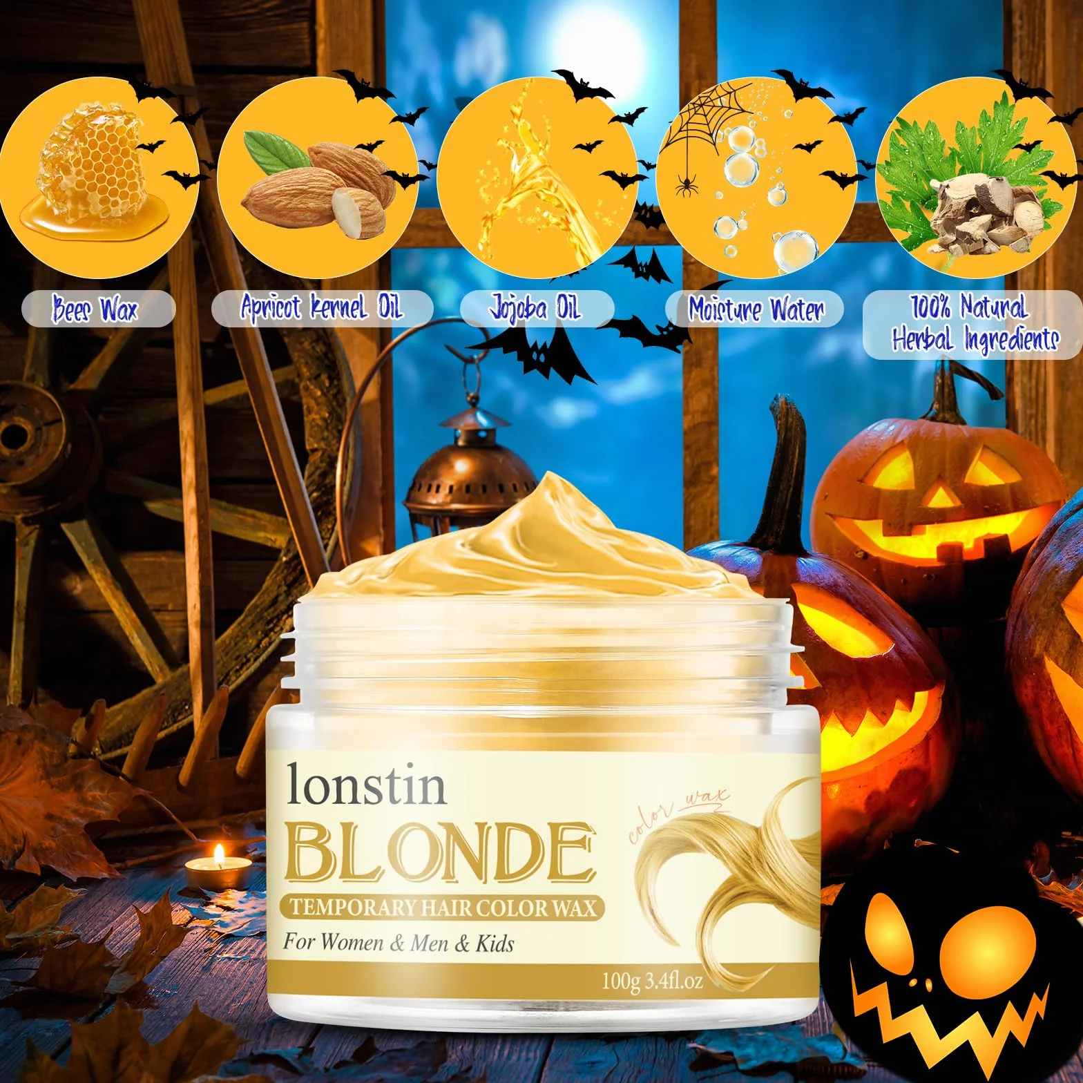 Temporaire Lavable Cire de Cheveux Couleur Or Baume Naturel pour Femmes Hommes Cosplay Halloween Noël