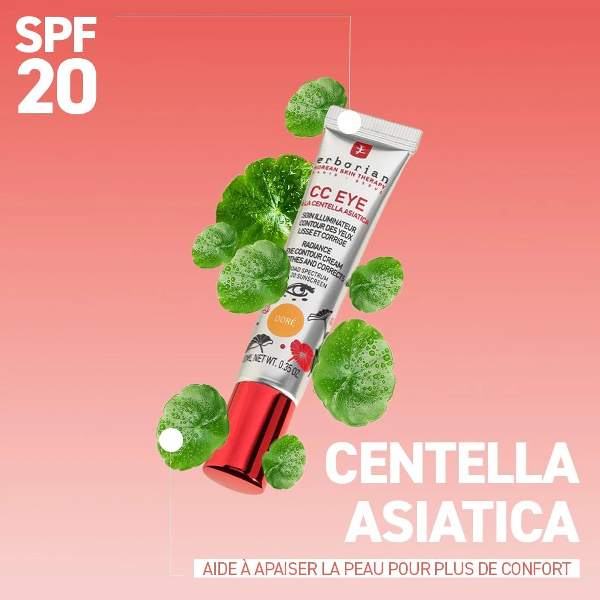 Erborian CC Eye Crème Contour des Yeux Centella Asiatica Soin Hydratant Illuminateur Correcteur Teinté SPF 20 Lisse Corrige Cernes