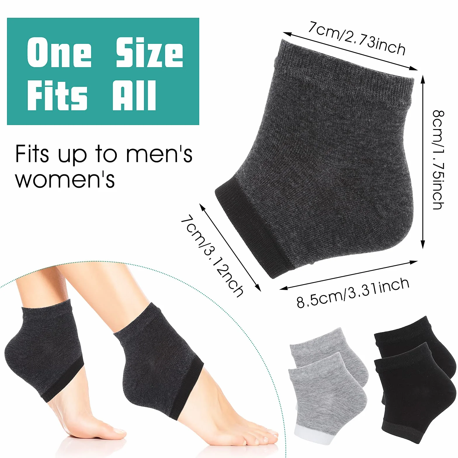 Sibba Lot de 3 Paires Chaussettes Hydratantes Talon Gel Ventilé Bout Ouvert Silicone Souple Peaux Sèches Craquelées Respirantes Réutilisables Protection Pieds