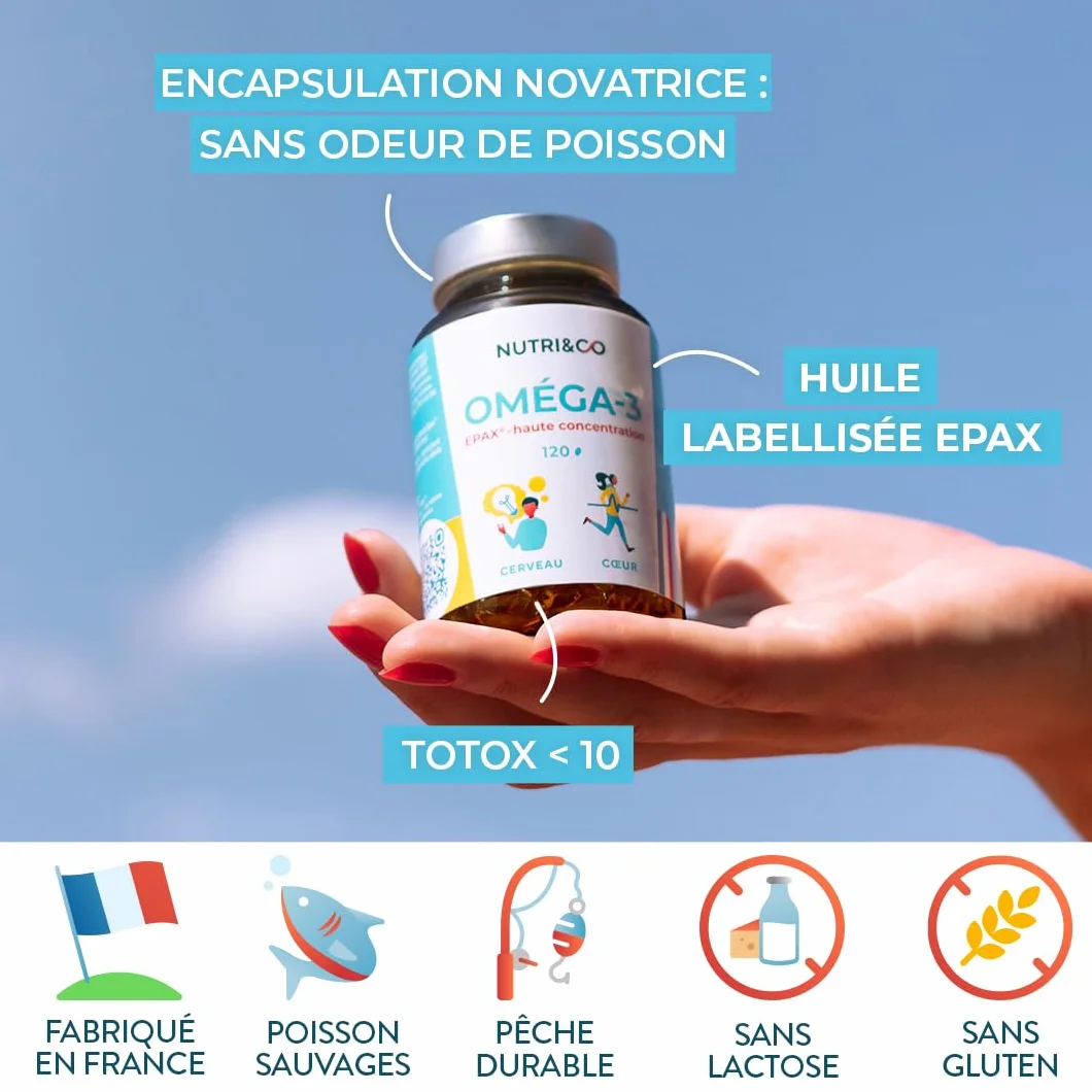 NUTRI & CO Omega 3 Huile de Poissons Sauvages EPAX® EPA DHA Vitamine E 120 capsules