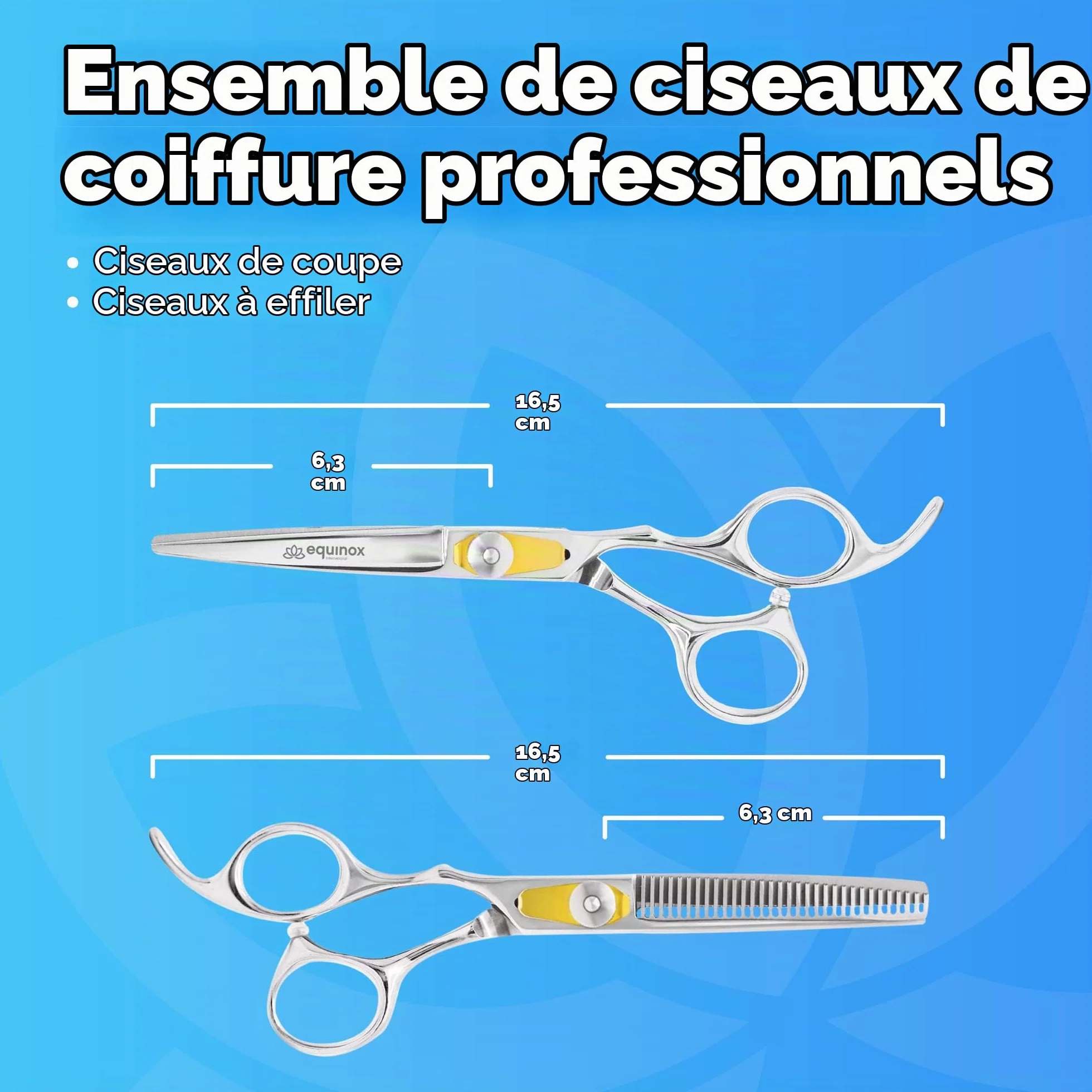 Equinox International Egde Series Ciseaux de coiffeur et barbier en acier inoxydable japonais, longueur 16,5 cm