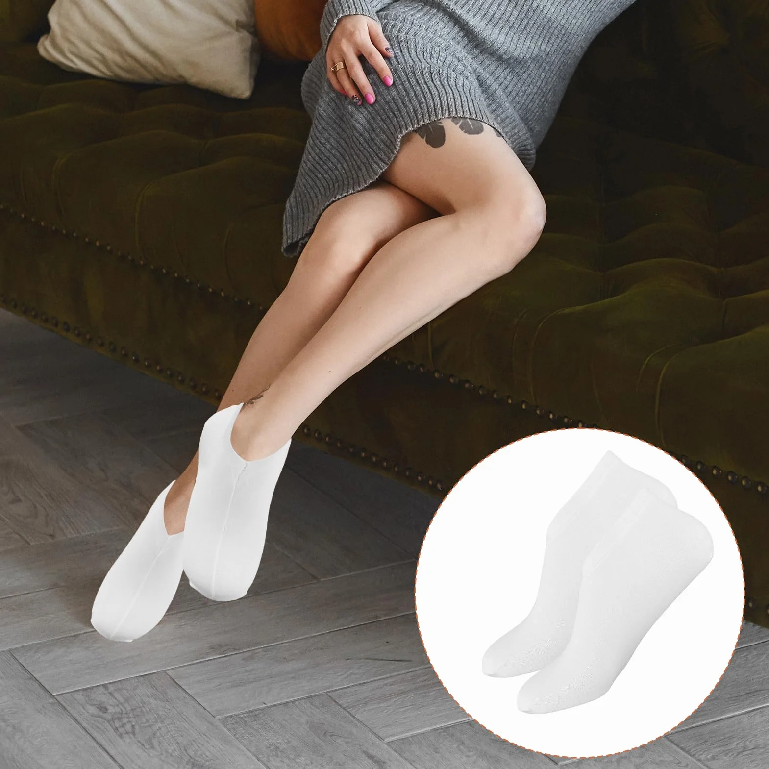 Lot de 8 paires de chaussettes hydratantes en gel spa antidérapantes blanches pour pieds secs et callosités