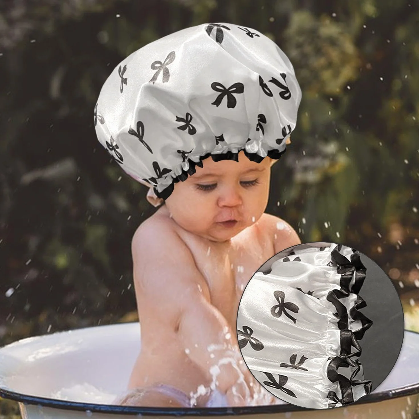 Bonnets De Douche Imperméable Double Couche Lot De 2 Avec Nœud