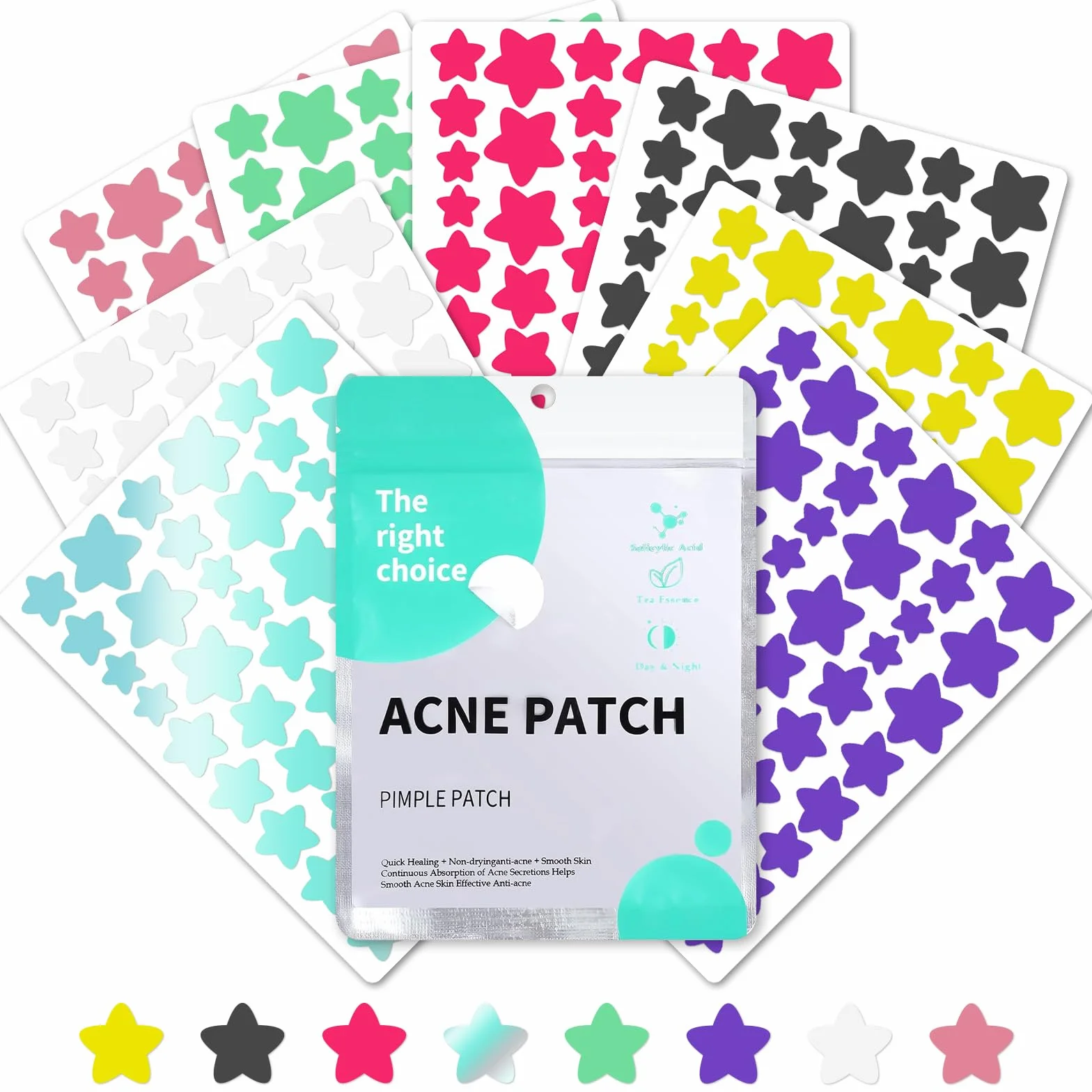 Patch Bouton Etoile Hydrocolloïde Anti Acné Invisible 408 PCS avec Huile Tea Tree Acide Salicylique