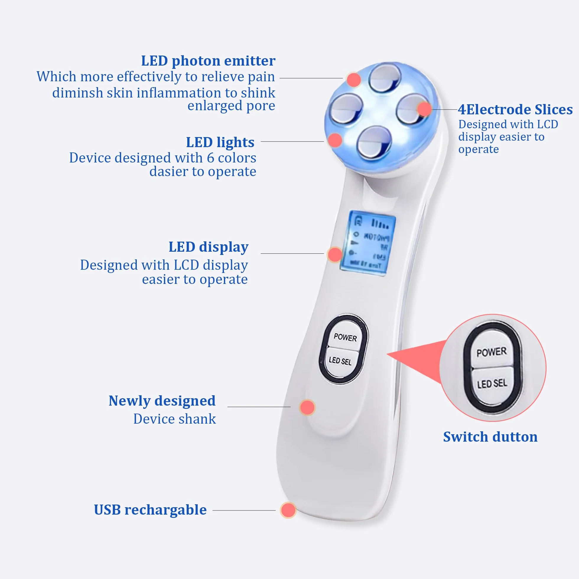 Appareil Massage Visage Anti Rides,6 en 1 LED Appareil de Beauté,Masseur Facial Double Menton de Beauté Electrique avec Lifting EMS Massage,Améliorer, Resserrer et Lisser La Peau