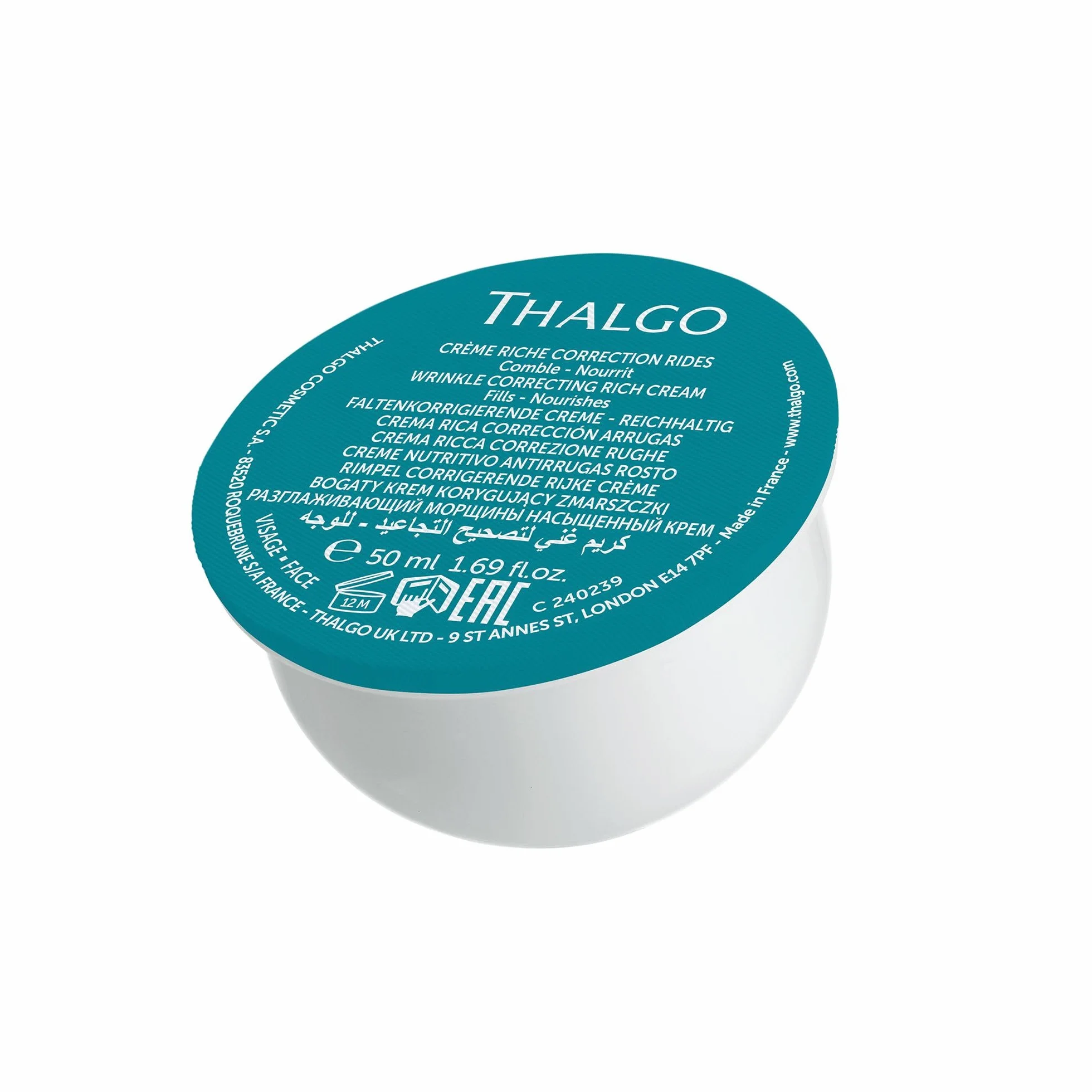 THALGO REFILL Crème Correctrice Rides - Ride Rides - Ride - Hyalu-Procollagène Soin Anti Rides Peaux Sèches 50ml