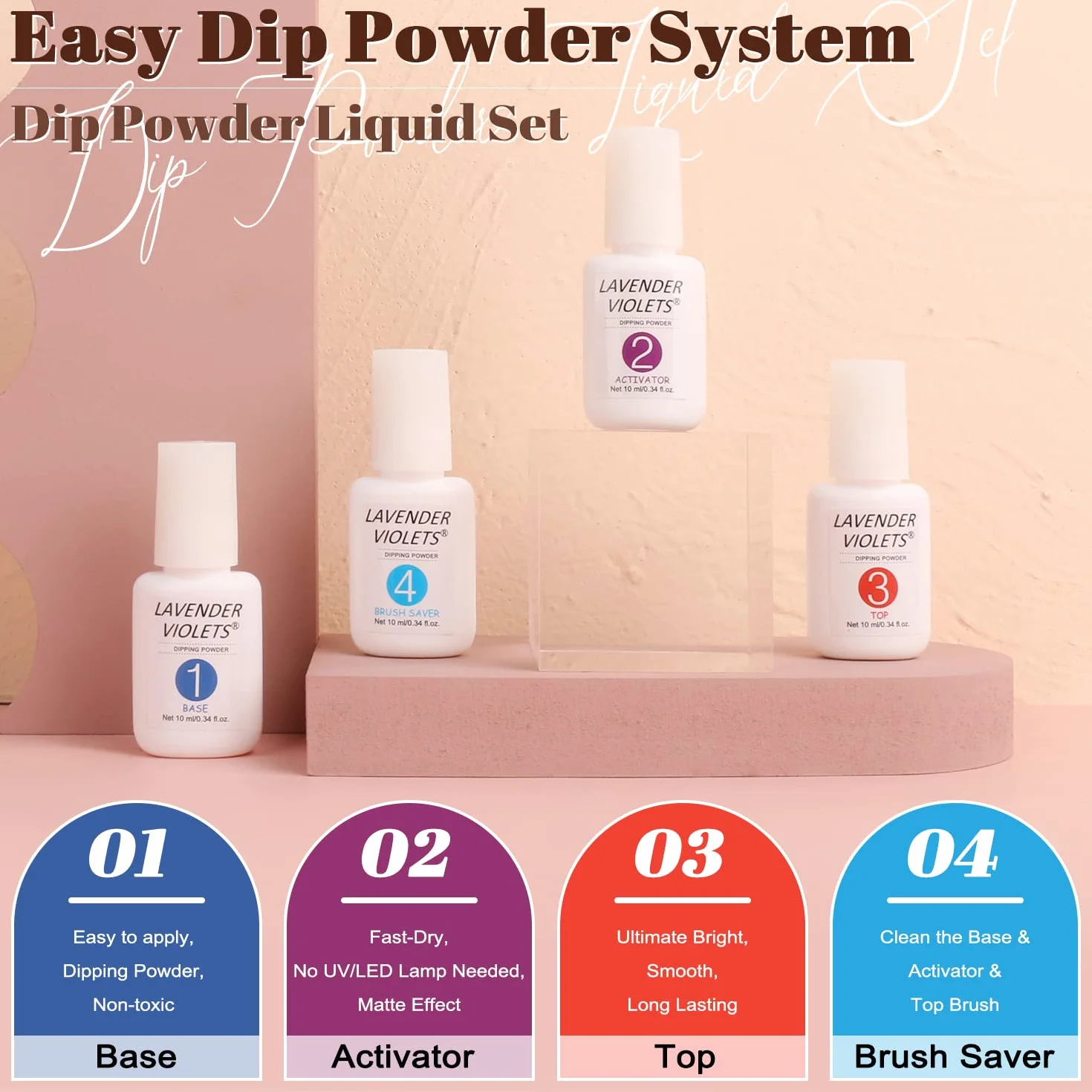 Lavender Violets Dip Powder Nail Kit 20 Pcs Semi-translucent Multicolore Poudre acrylique Effet de gelée Mit Base Activateur Top Brush Saver