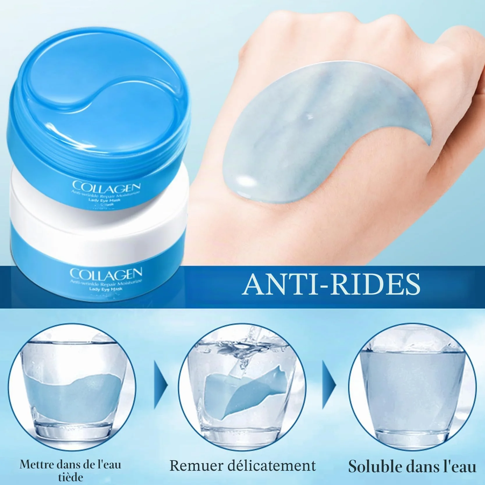 Patch Yeux Collagene Acide Hyaluronique 60 Pcs Anti Cernes Anti-Rides Masque Hydratant Contour des Yeux