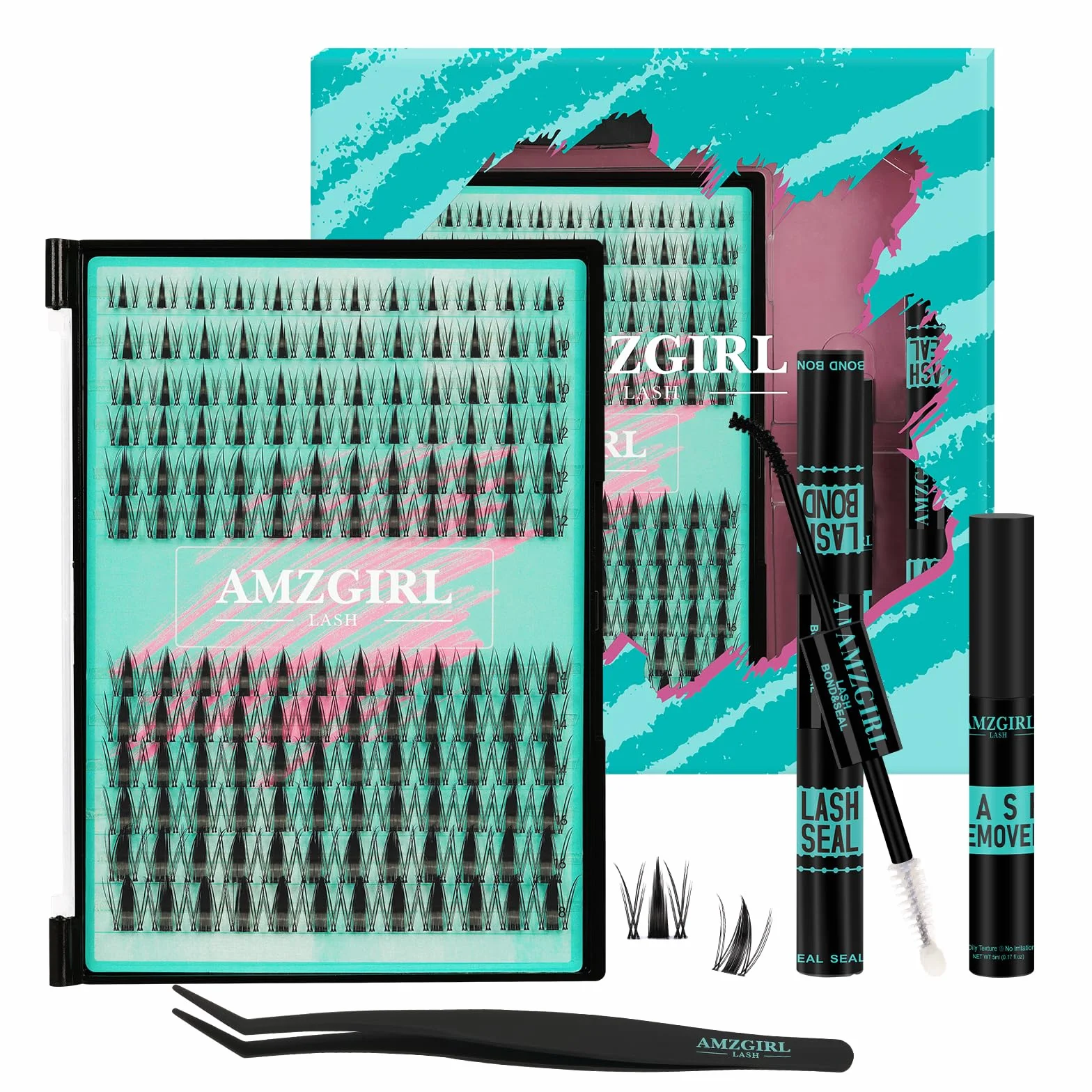 Manga Lashes Lot de 144 extensions de cils de fée avec fixation et sceau, extracteur et applicateurs de cils (8-16 mm, Black Bond)