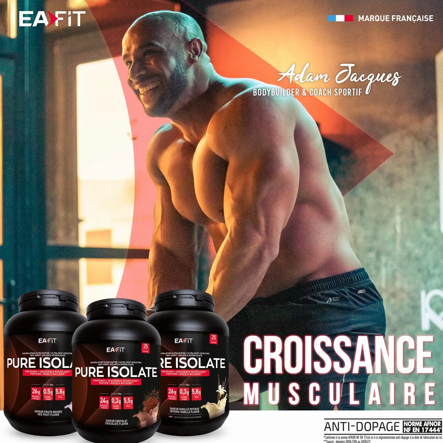 EAFIT Pure Isolate Whey Protein Isolate 27g Proteine 6.5g BCAA 750g Vanille