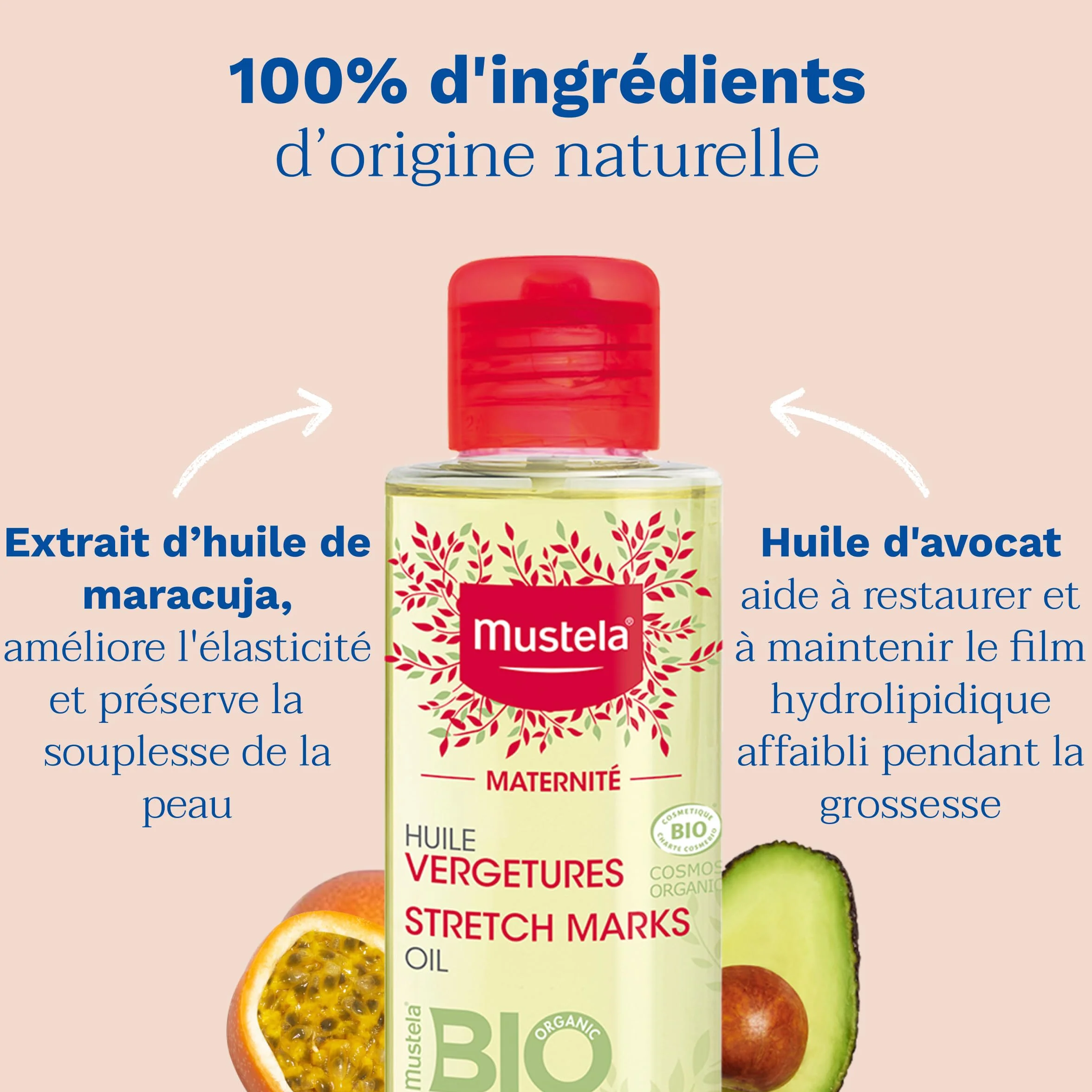 Mustela Huile Vergetures Grossesse Bio Soin Corps 100% Ingrédients Naturels Maracuja Maternité