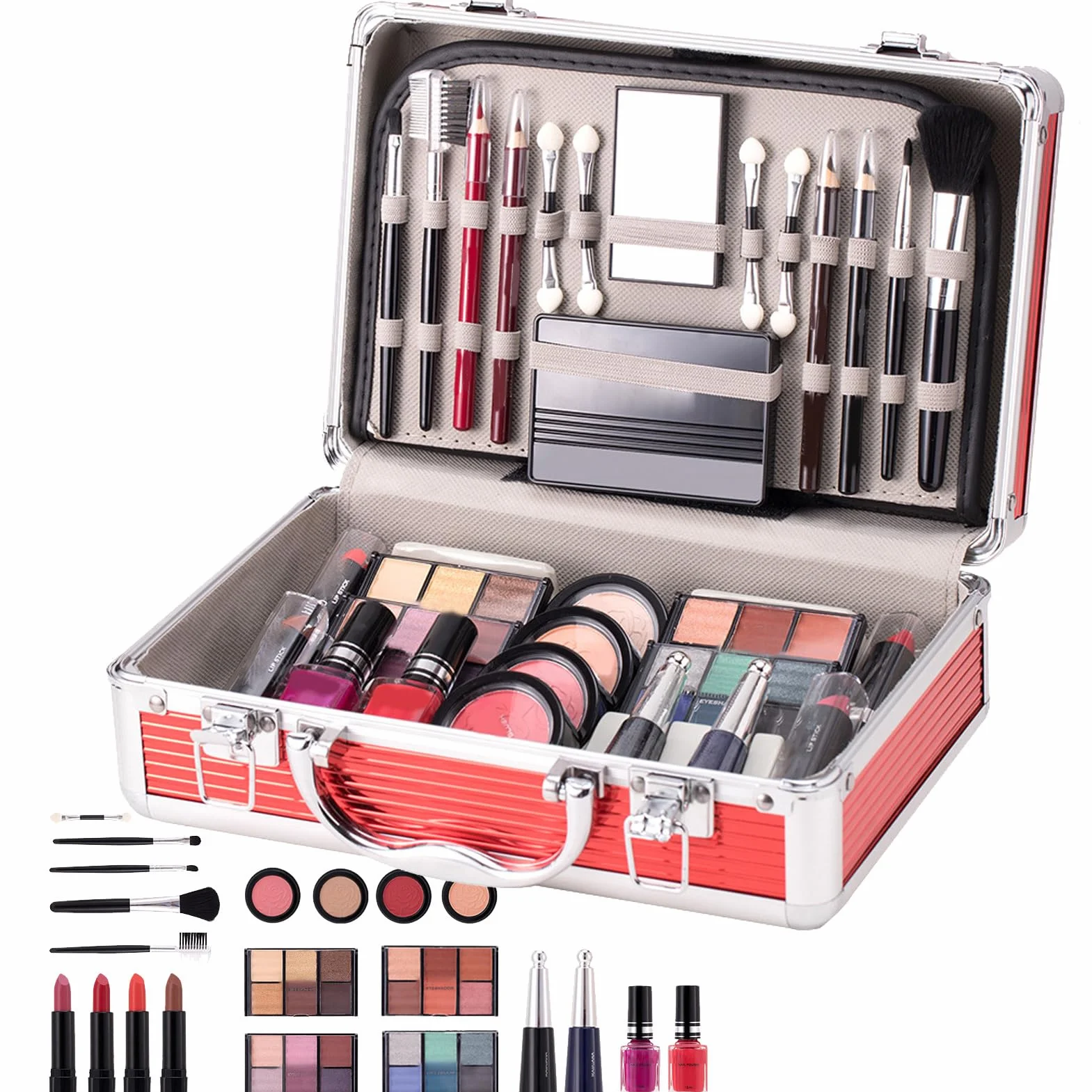 Kit de démarrage de pour adolescents, kit de pour | femme, kit complet pour débutant avec trousse, fard à paupières, blush, crayon à sourcils, rouge à lèvres,