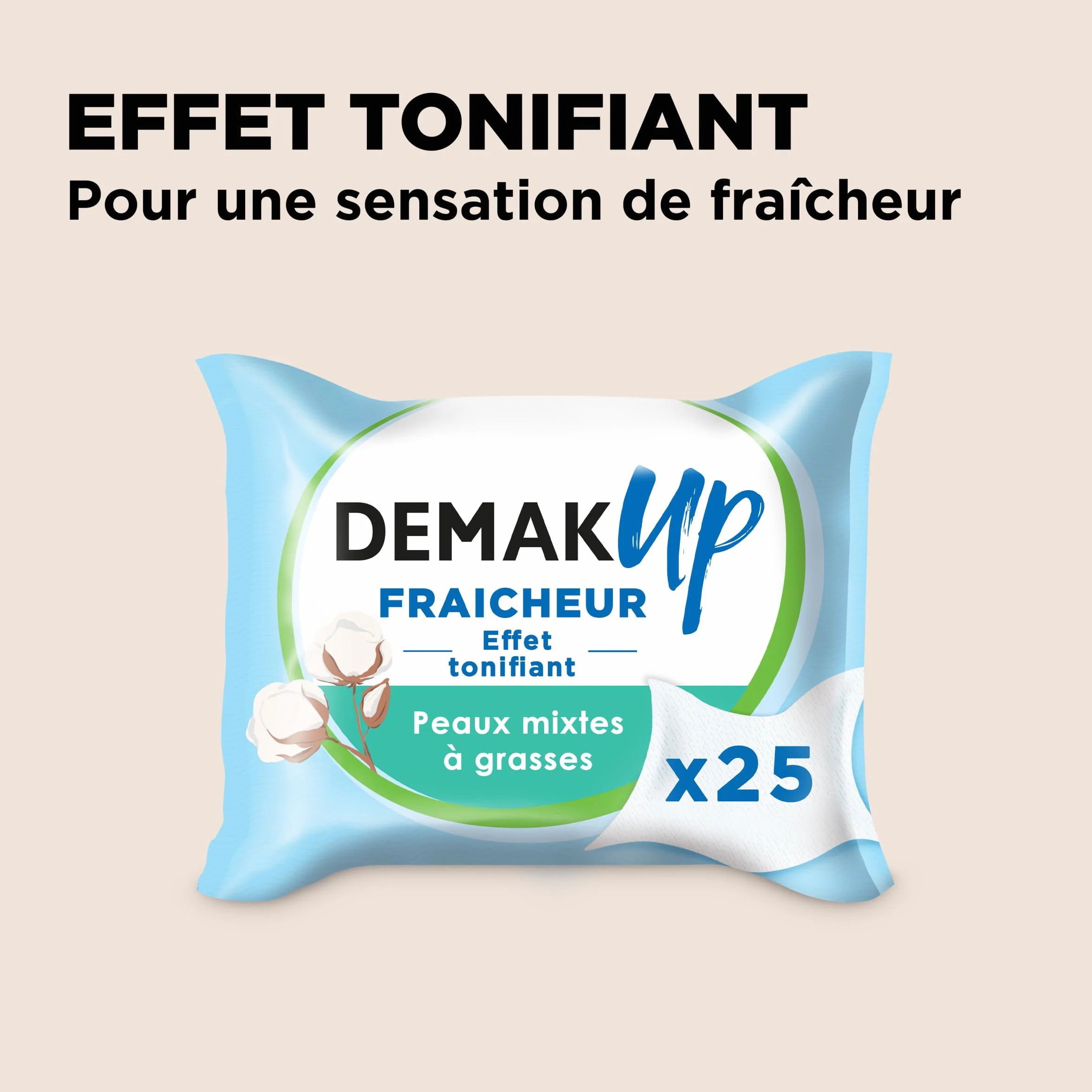 Demak'Up Fraîcheur Lingettes à démaquiller Visage et Yeux Peaux Mixtes à Grasses 3x25