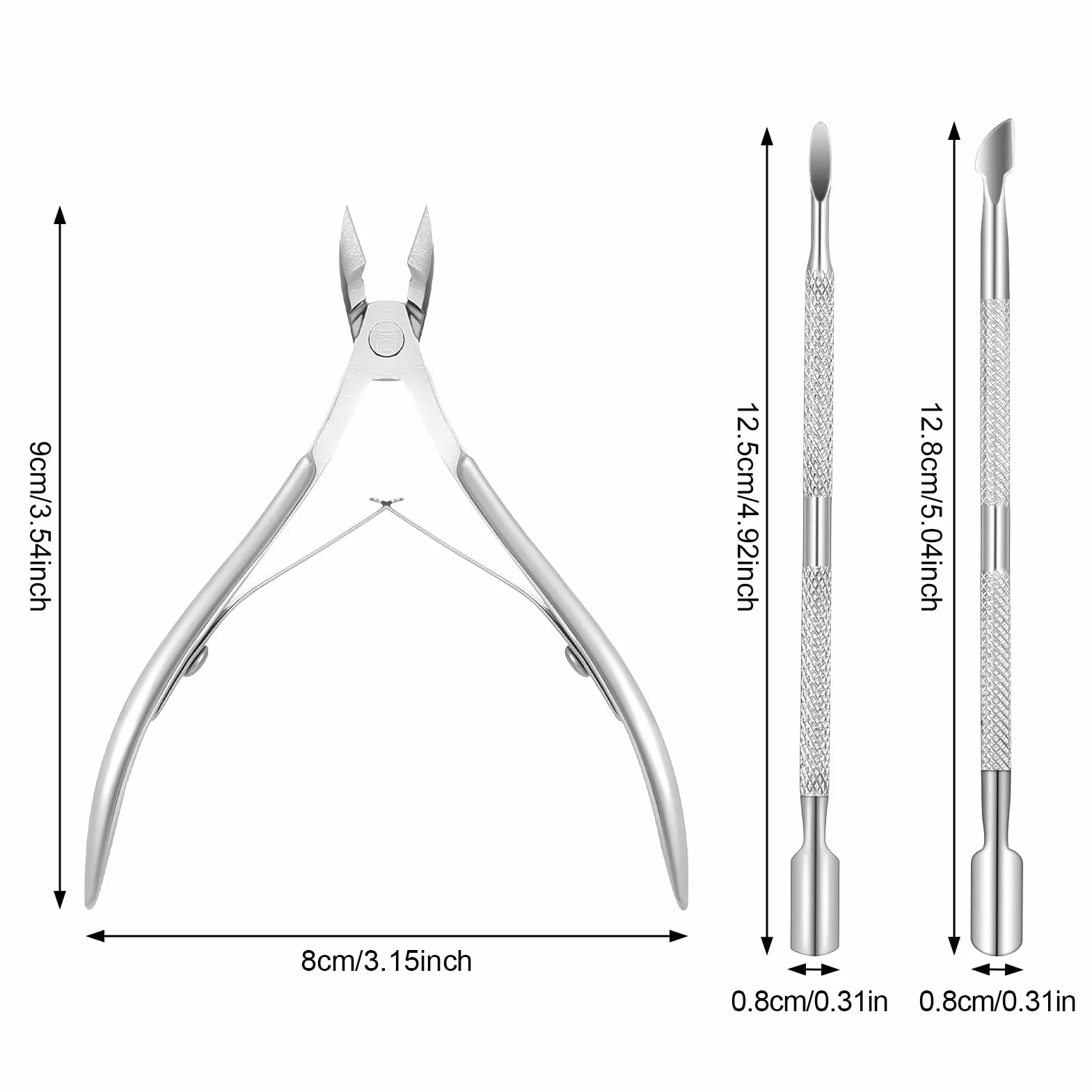 SUSSURRO 3 Pièces Trousse Entretien Cuticules Acier Inoxydable Pince Coupante Poussoir Lime Manucure Pédicure