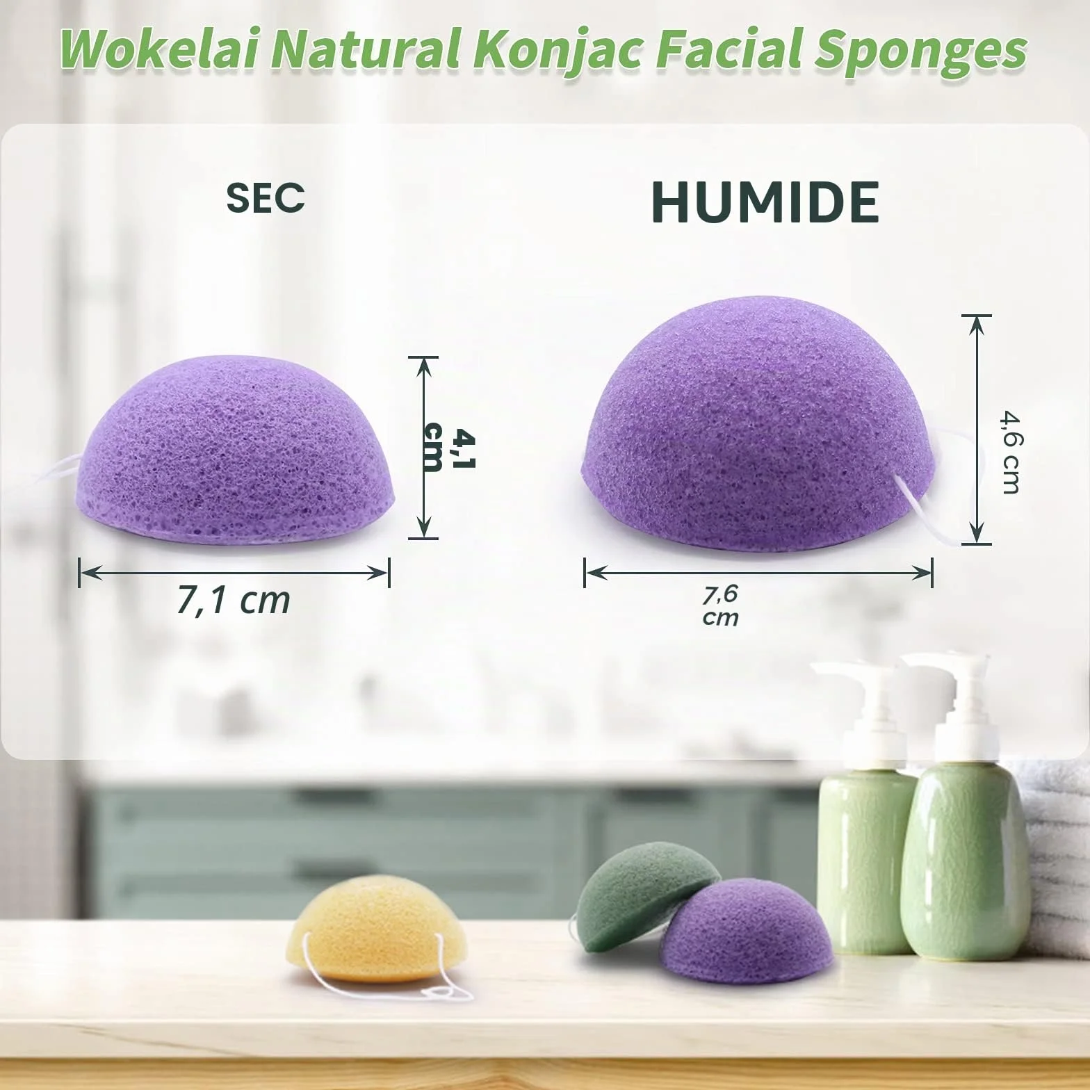 Lot de 6 éponges Konjac naturelles pour le visage avec charbon actif et aloe vera