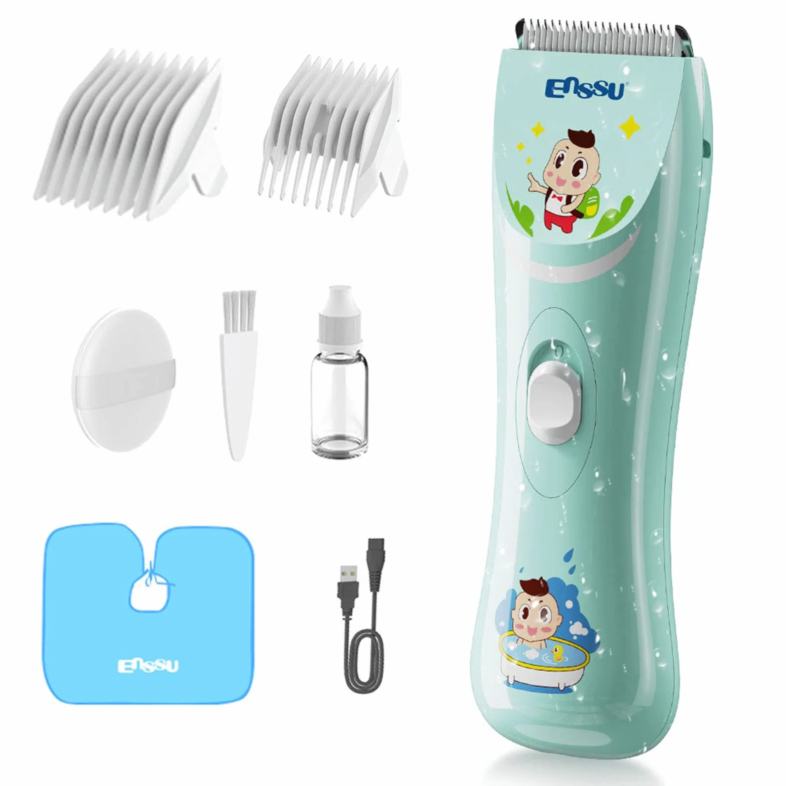 ENSSU Tondeuse à cheveux pour enfants rechargeable USB étanche sans fil avec peignes