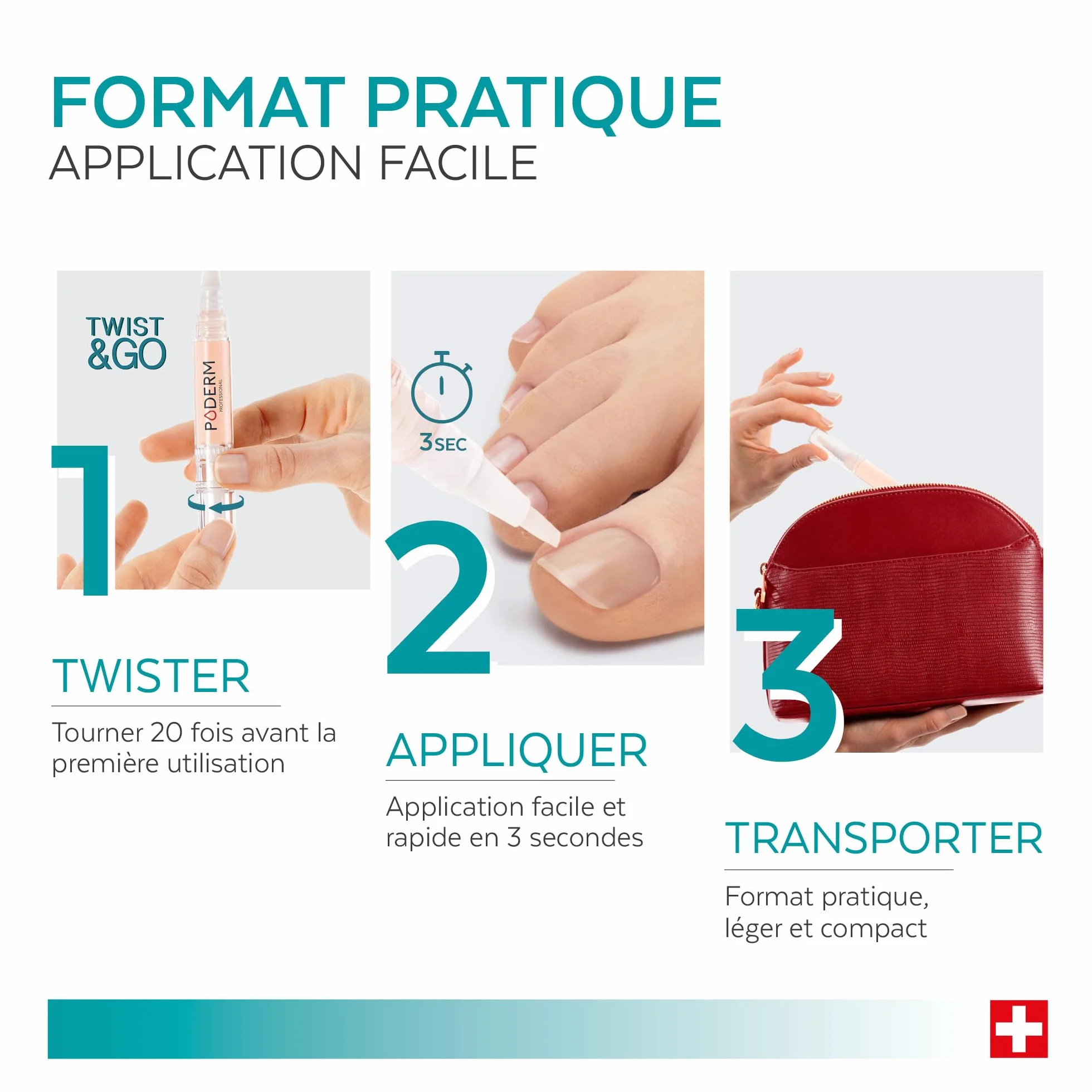 PODERM Stylo Mycose Ongles Des Pieds 4ML – Formule Vegan | Traitement 3en1 Elimine la Mycose | Nail Care Pen | 3 Secondes Par Jour et Résultats Rapides | Créé Par Une Podologue - Fabriqué en Suisse