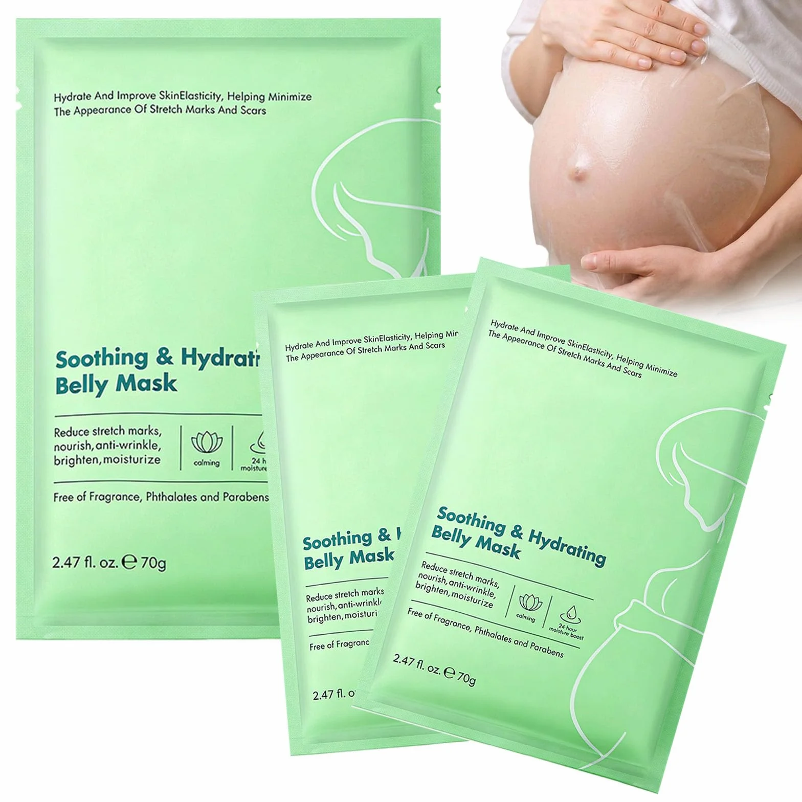 Masque Tissu Ventre Grossesse 3 Pièces 70g Anti-Vergetures Hydratant