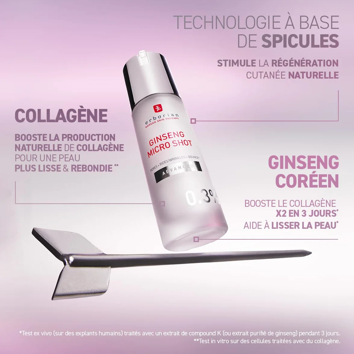 Erborian Ginseng Micro Shot Advanced 0.3% Sérum Visage Intensif Retexturant Ginseng et Collagène 30 ml