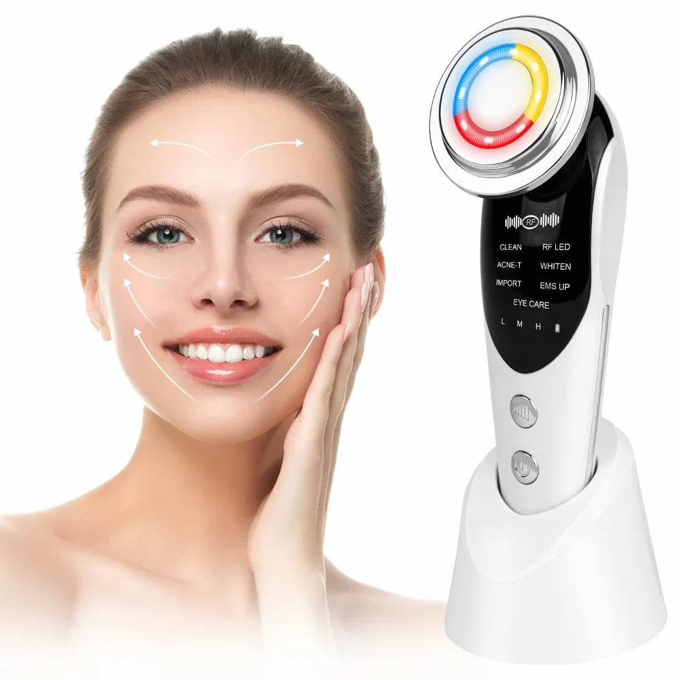 Appareil Anti Rides Visage, Appareil Massage Visage Masseur Facial, Dispositif Multifonctionnel de Soin Visage Anti-âge avec EMS et Chaud, Froid, pour Anti-âge, Améliore, Raffermit Lisse La Peau