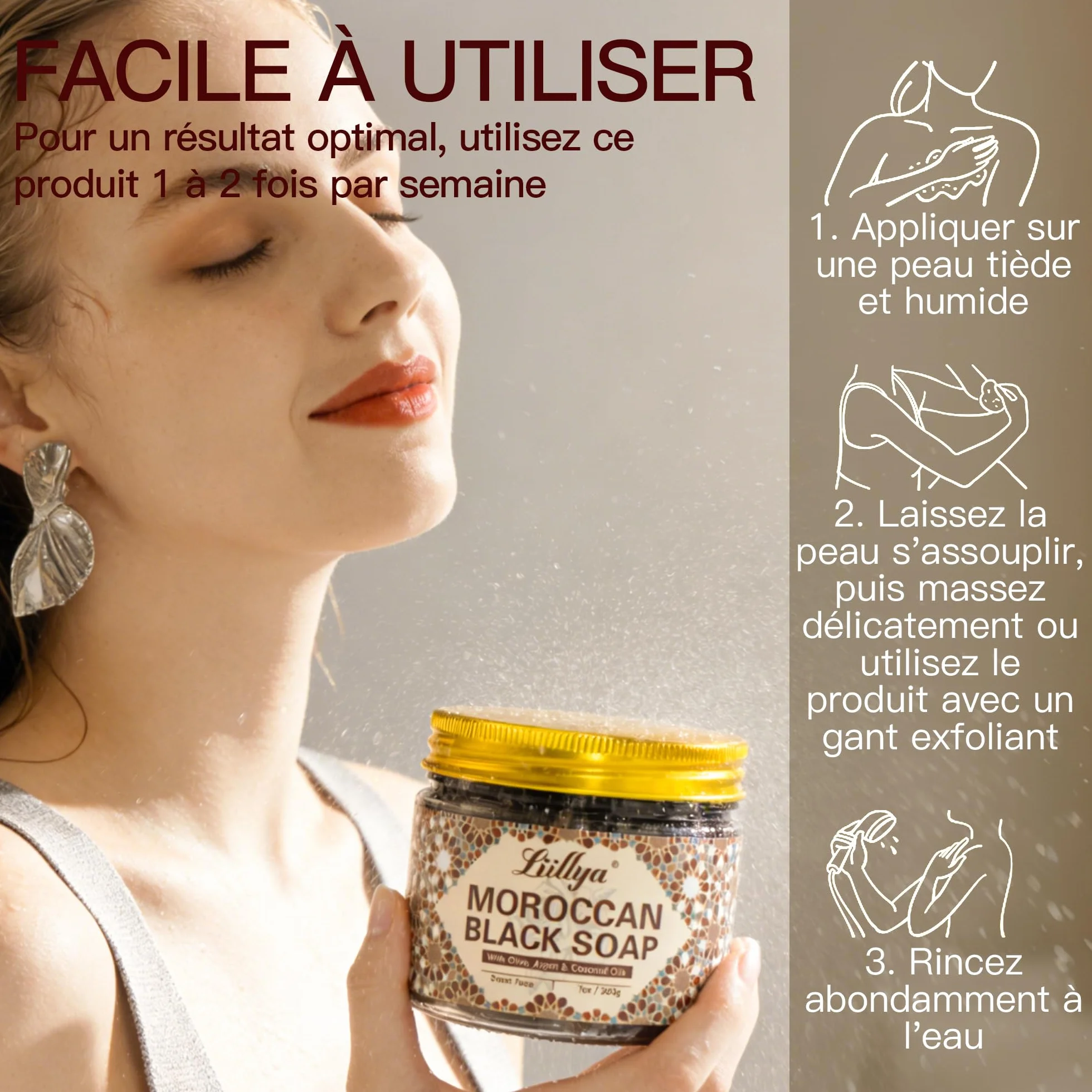 Savon Noir Corps Marocain à l'Huile d'Olive, Argan, Coco & Rose, Beldi Traditionnel Kessa Hammam, Gommage Exfoliant Hydratant, 200g