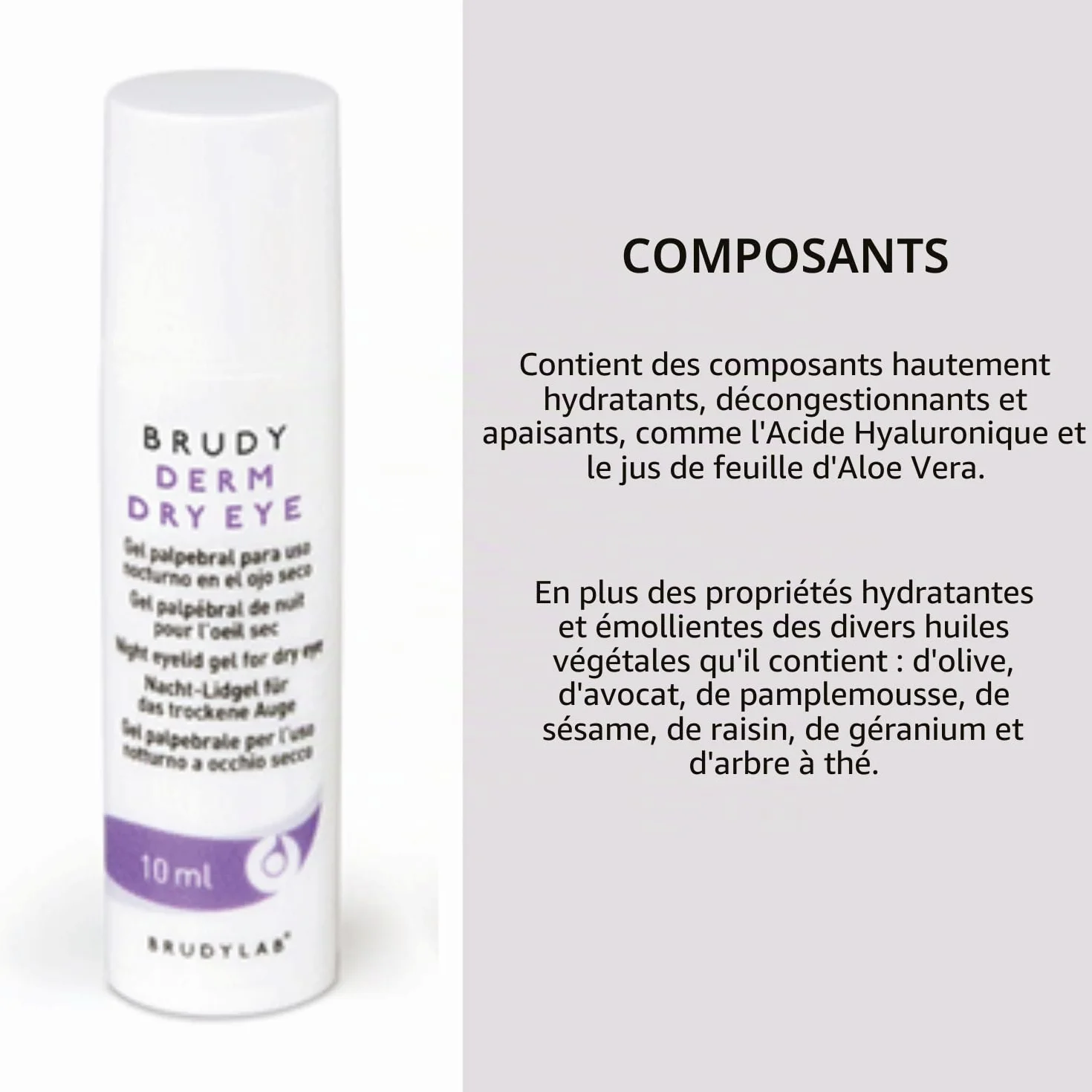 BRUDYLAB - Brudy Derm Gel Yeux Secs 10 ml - Gel Hydratant de Nuit pour la Peau des Paupières - Soin des Yeux Secs - Hydrate et Décongestionne la Peau des Paupières