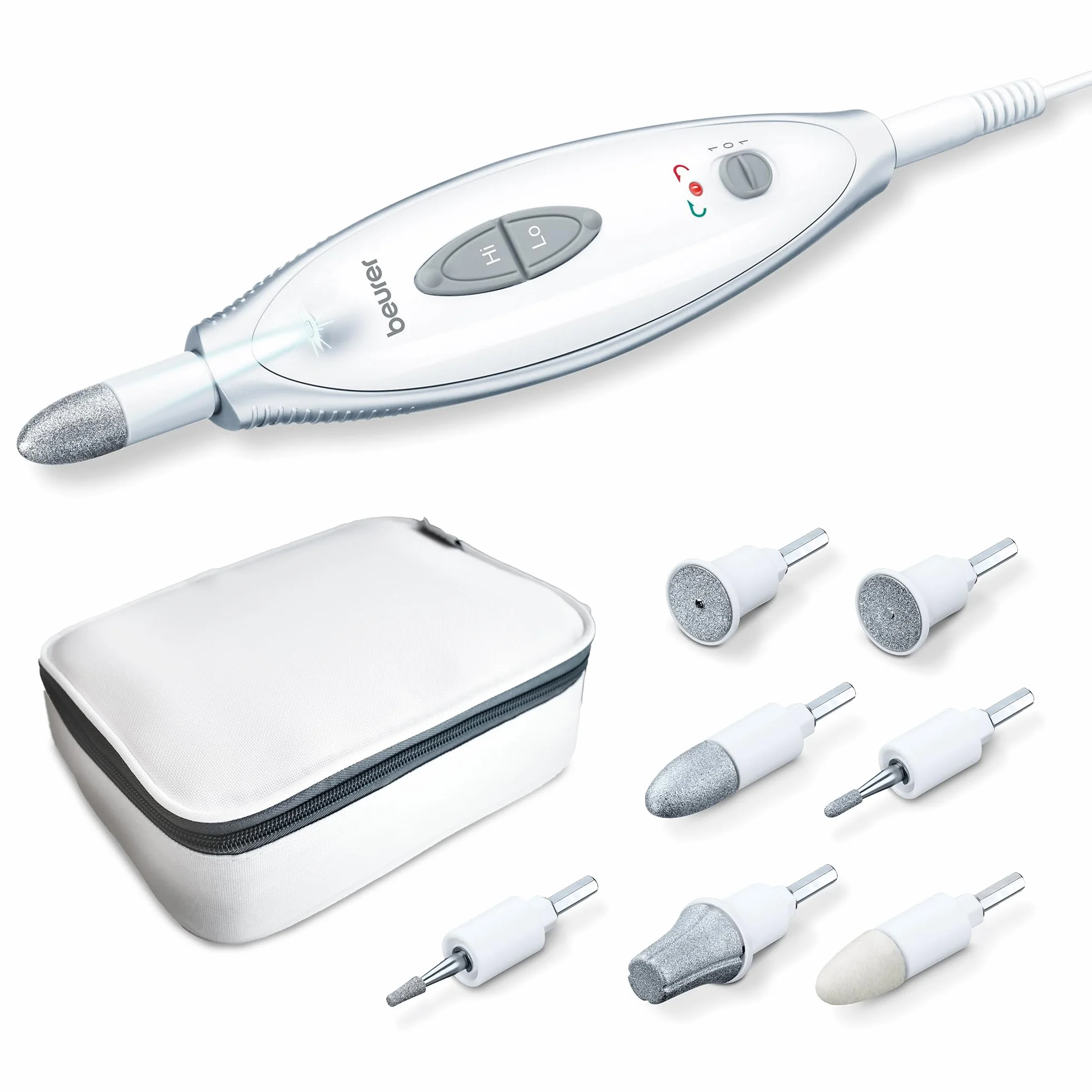 Beurer MP 41 Ponceuse électrique pour ongles, manucure pédicure professionnelle, 7 accessoires, lumière LED, pochette de rangement