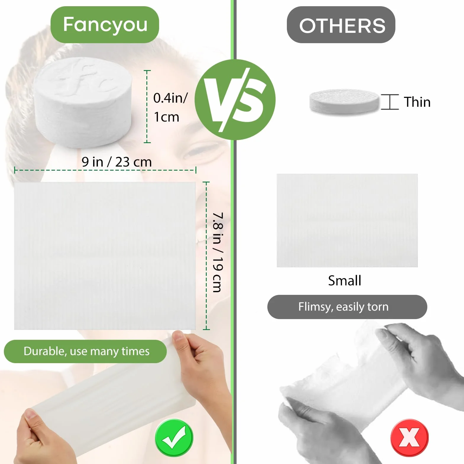 Serviettes Compressées Jetables 100Pièces, Ultra-douces Biodégradables Visage Voyage, Chiffons Nettoyage Comprimés Absorbants