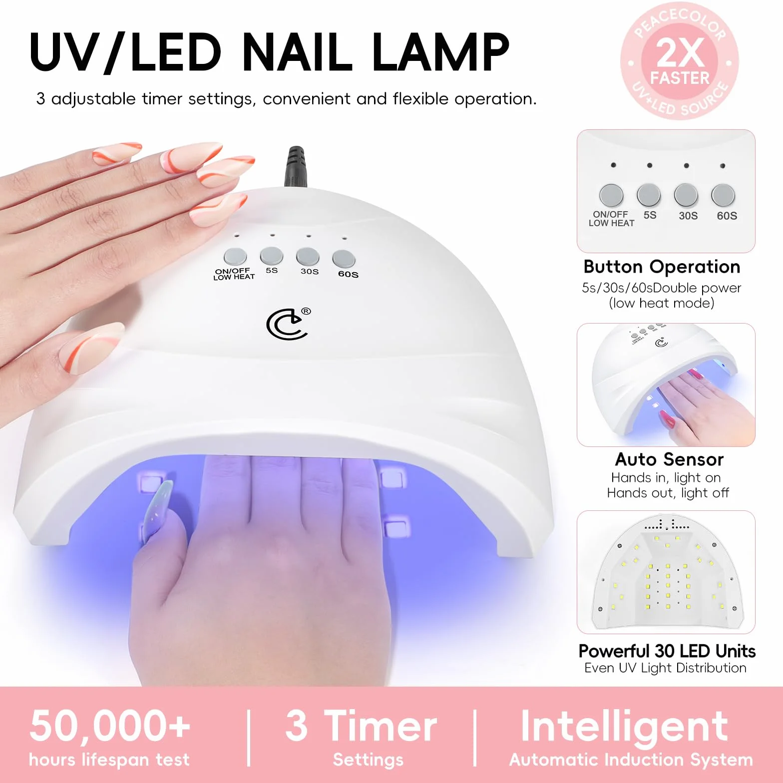 PEACECOLOR Kit Ongle Gel UV Complet avec Lampe UV Ponceuse, 35+5 Vernis Semi Permanent Base Top Coat Manucure