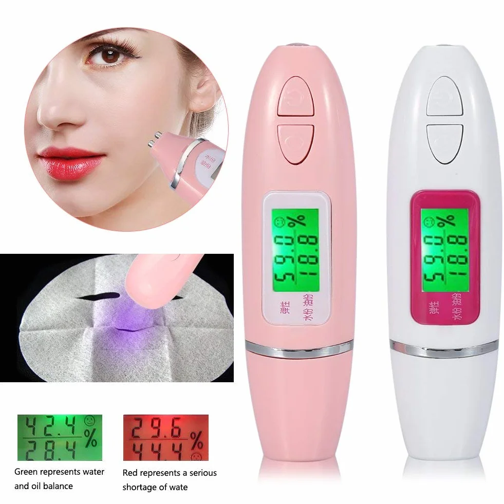 Sonew Analyseur de peau, Testeur de capteur facial Portable Digital LCD Display Precision Face Humidité Humidité Testeur d'huile pour la maison, Salon, Voyager(Pink)